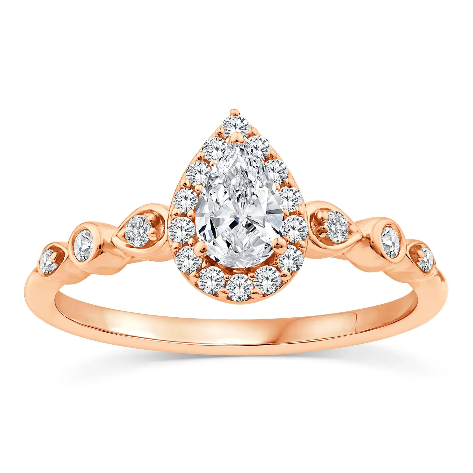 1/2 CT. Tw. Lab Grown Diamond Pear Promise Ring 10K Rose Gold Size 8 1mm