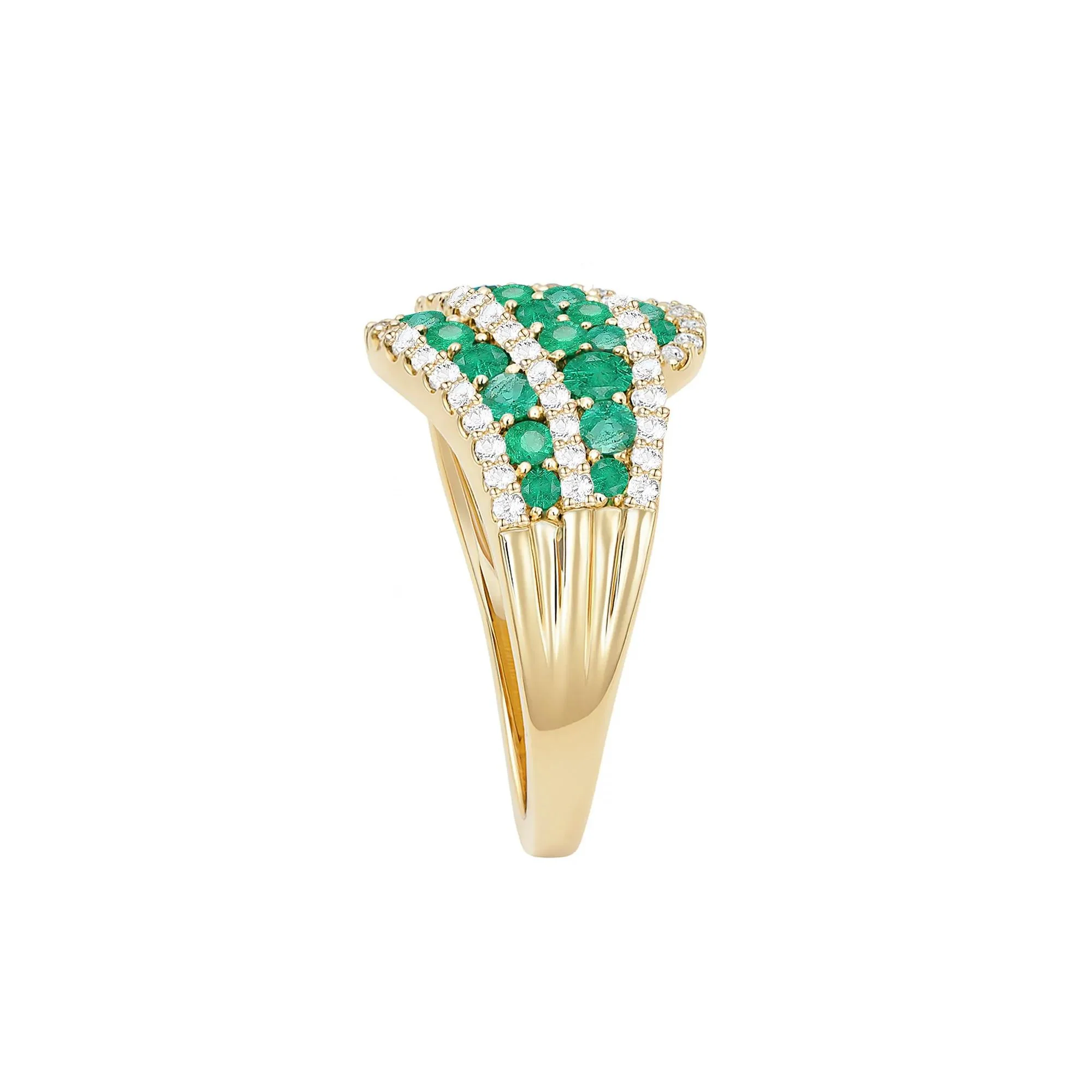 1/2 CT. Tw. Emerald and Diamond Ring 10K Yellow Gold Round Brilliant Cut Size 6 1mm - Image 3
