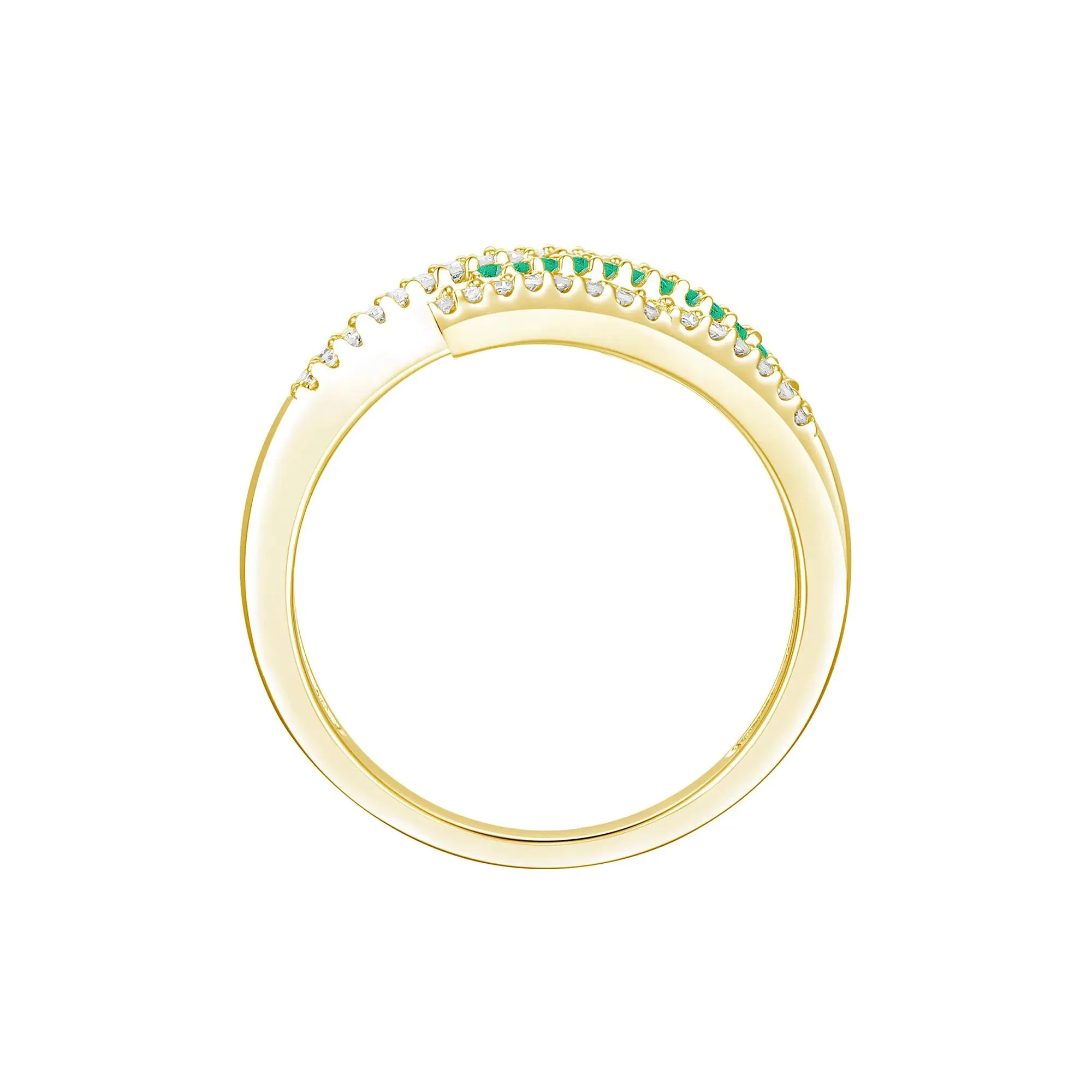 1/2 CT. Tw. Emerald and Diamond Ring 10K Yellow Gold Round Brilliant Cut Size 7 1mm - Image 2