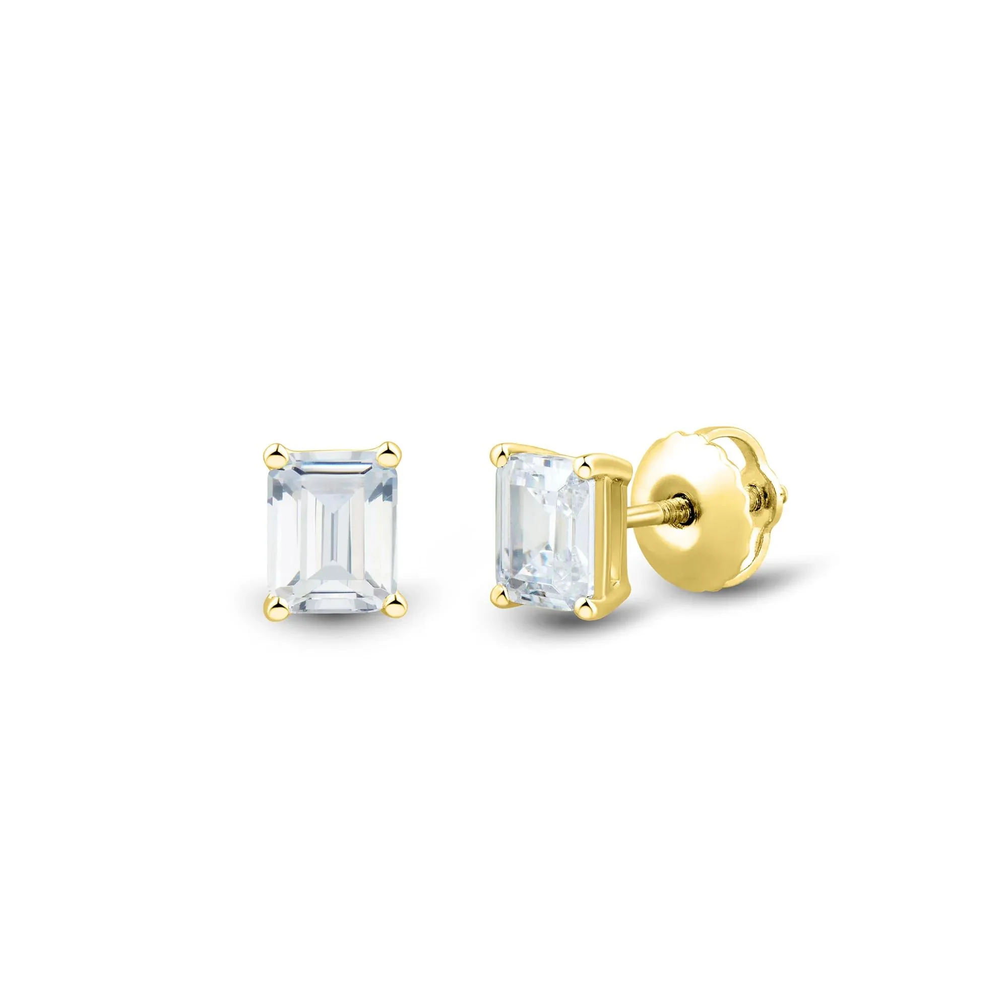 1 CT. Tw. Lab Grown Diamond Emerald-Cut Four-Prong Studs 14K Yellow Gold Size 6.20mm - Image 2