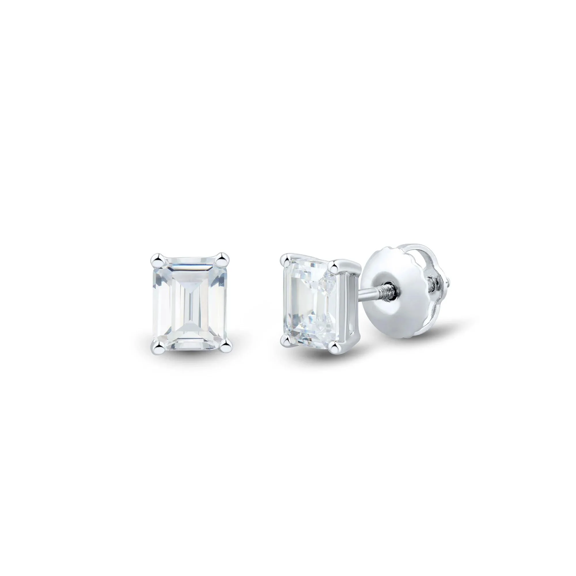 1 CT. Tw. Lab Grown Diamond Emerald-Cut Four-Prong Studs 14K White Gold Size 6.20mm - Image 2