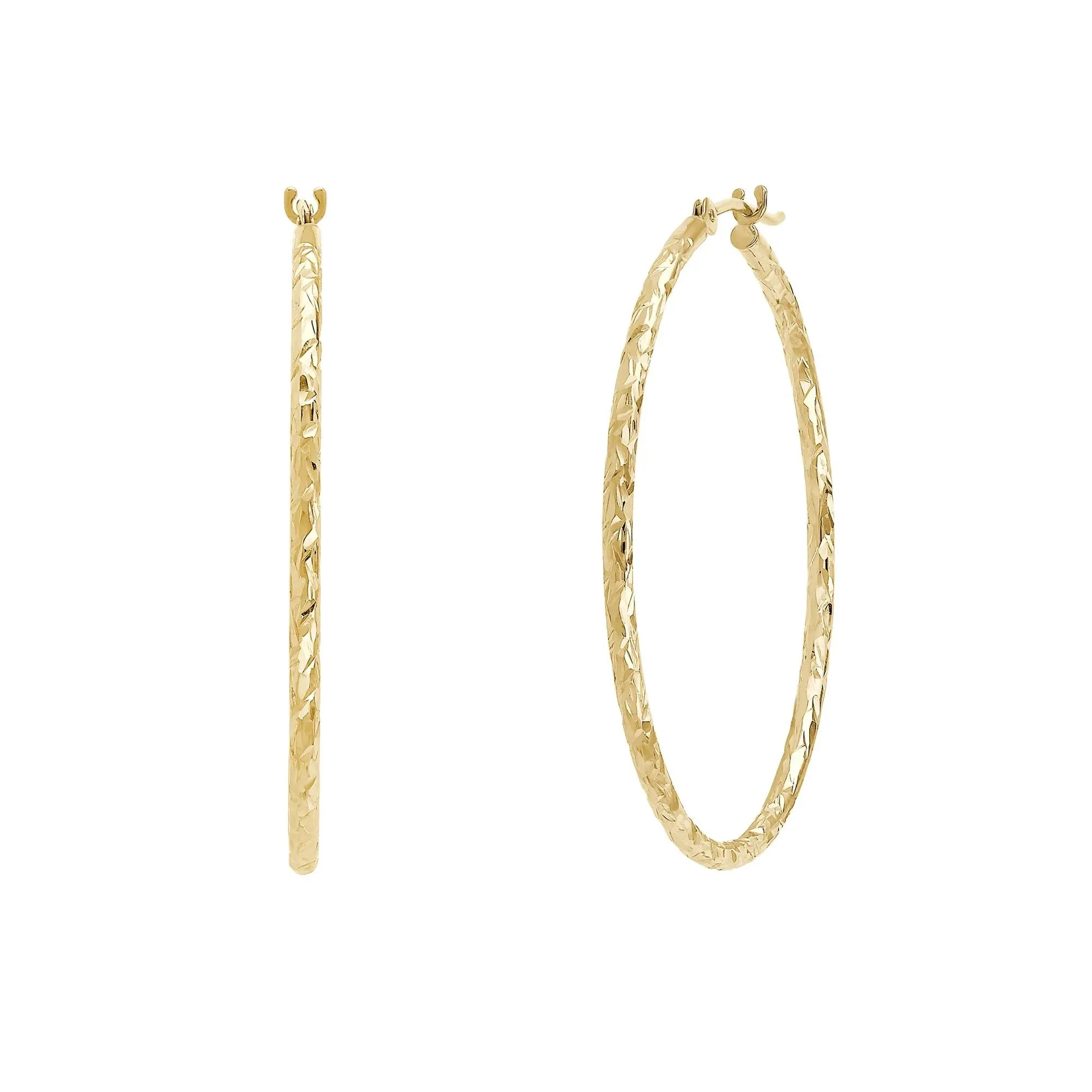 Crystal-Cut Hoops 10K Yellow Gold Ring Size 35.00mm - Image 2