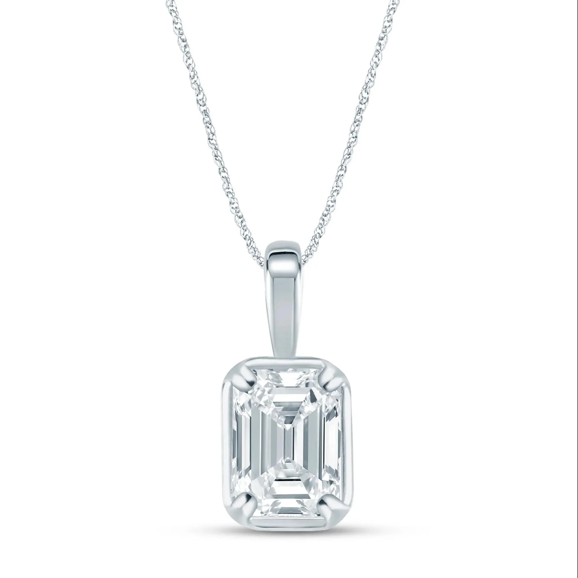 1/2 CT. Tw. Lab Grown Diamond Emerald-Cut Pendant Necklace 10K White Gold Size 18"