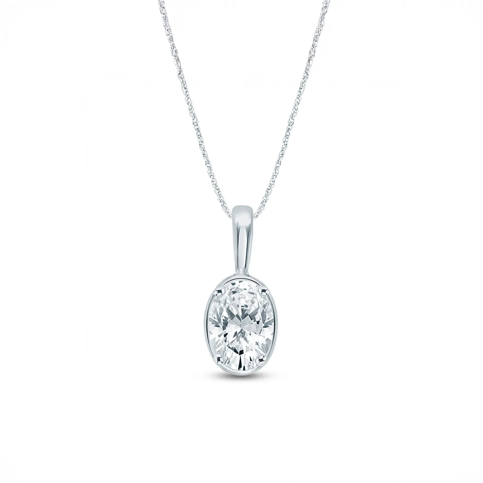 1/2 CT. Tw. Lab Grown Diamond Oval Pendant Necklace 10K White Gold Size 18"