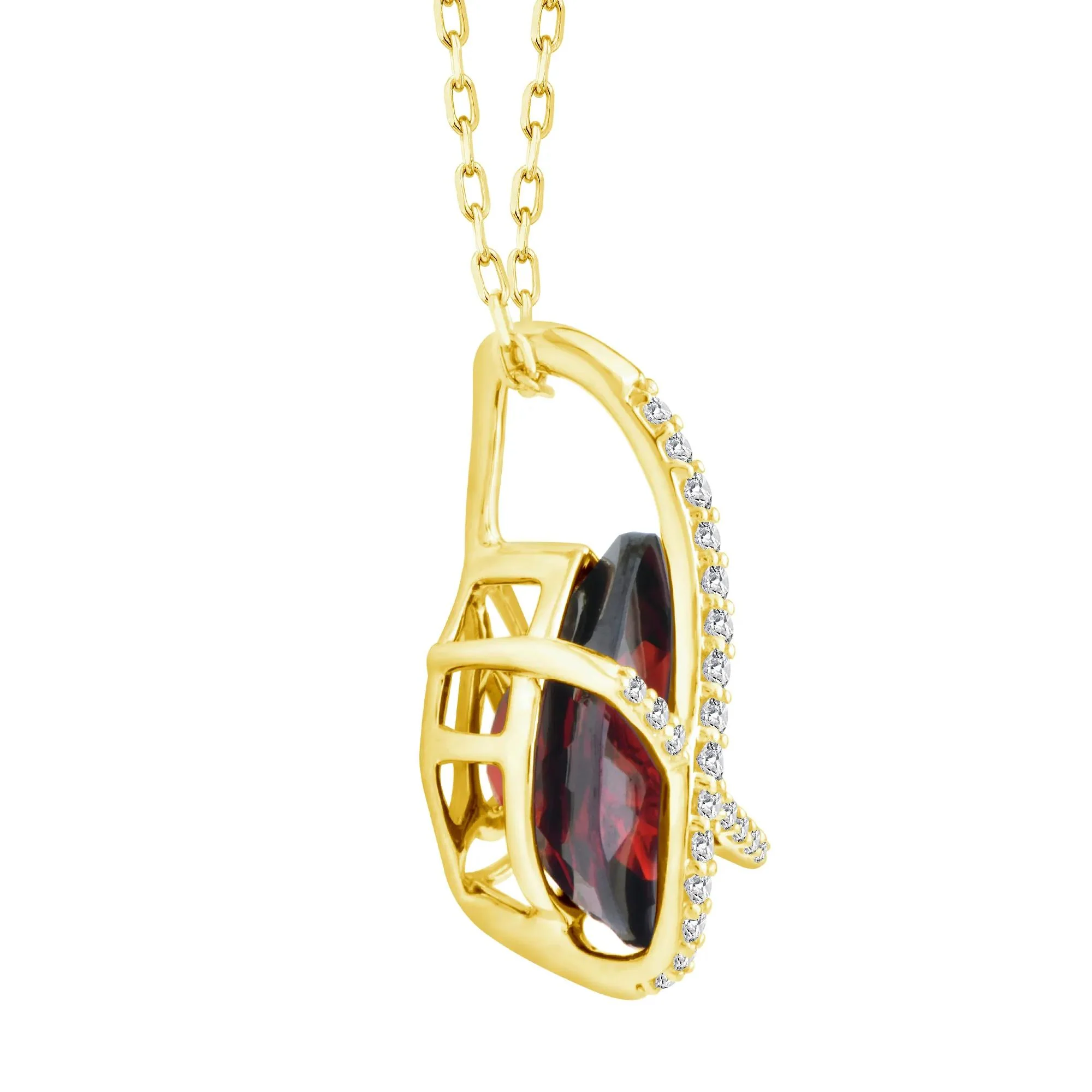 Garnet and Diamond Accent Pendant Necklace 14K Yellow Gold Size 18" - Image 2