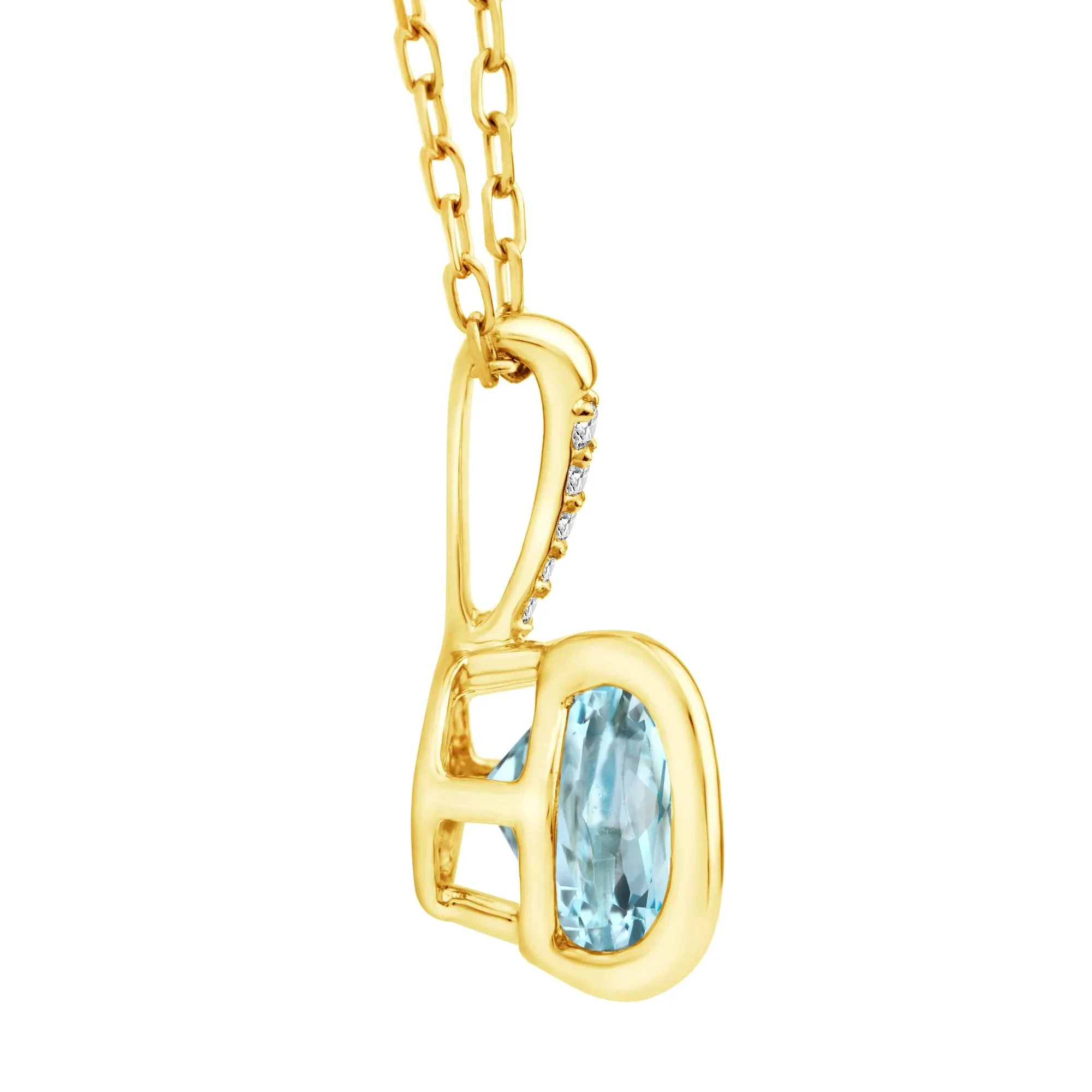 Cushion-Cut Blue Topaz and Diamond Accent Pendant Necklace 14K Yellow Gold Size 18" - Image 2