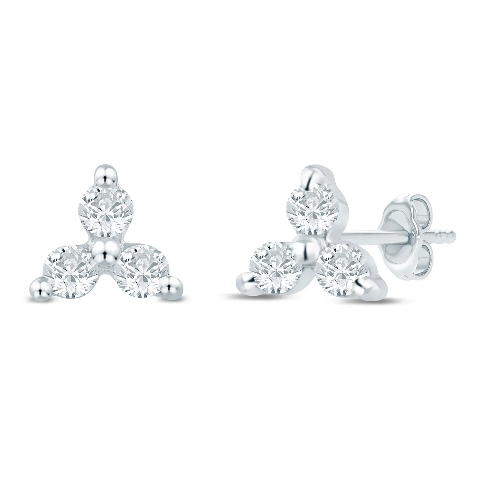 1/3 CT. Tw. Lab Grown Diamond Three-Stone & Solitaire Stud Earrings Box Set 10K White Gold - Image 2