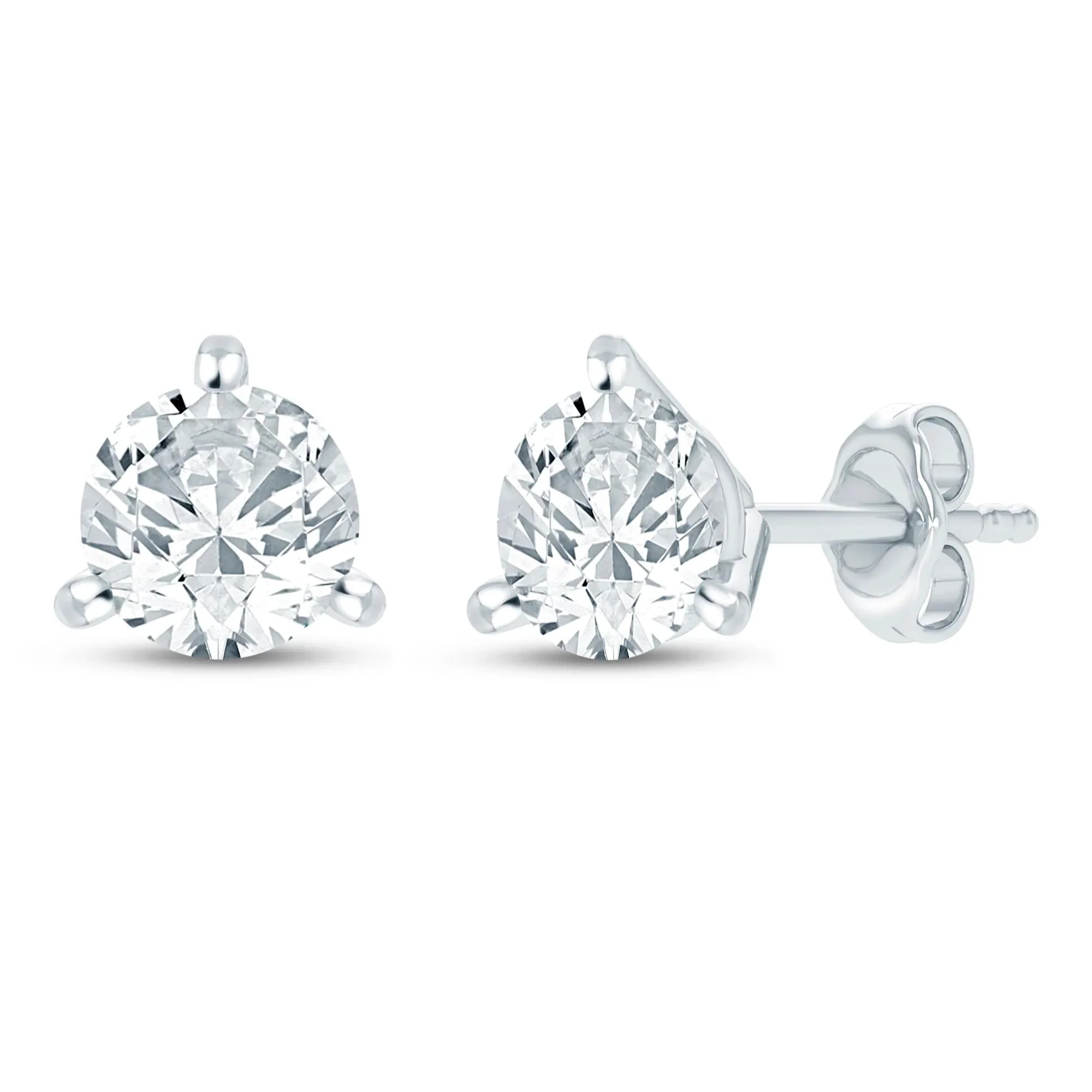 1/3 CT. Tw. Lab Grown Diamond Three-Stone & Solitaire Stud Earrings Box Set 10K White Gold - Image 3