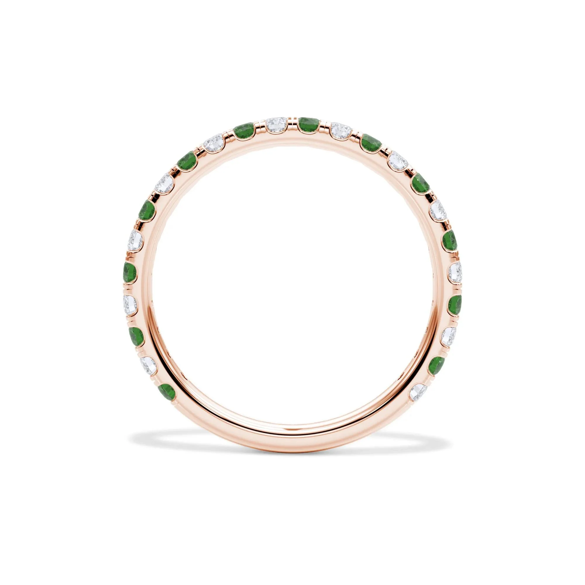 1/3 CT. Tw. Lab Grown Diamond & Lab-Created Emerald Anniversary Band Ring 14K Rose Gold Size 4 3mm - Image 2