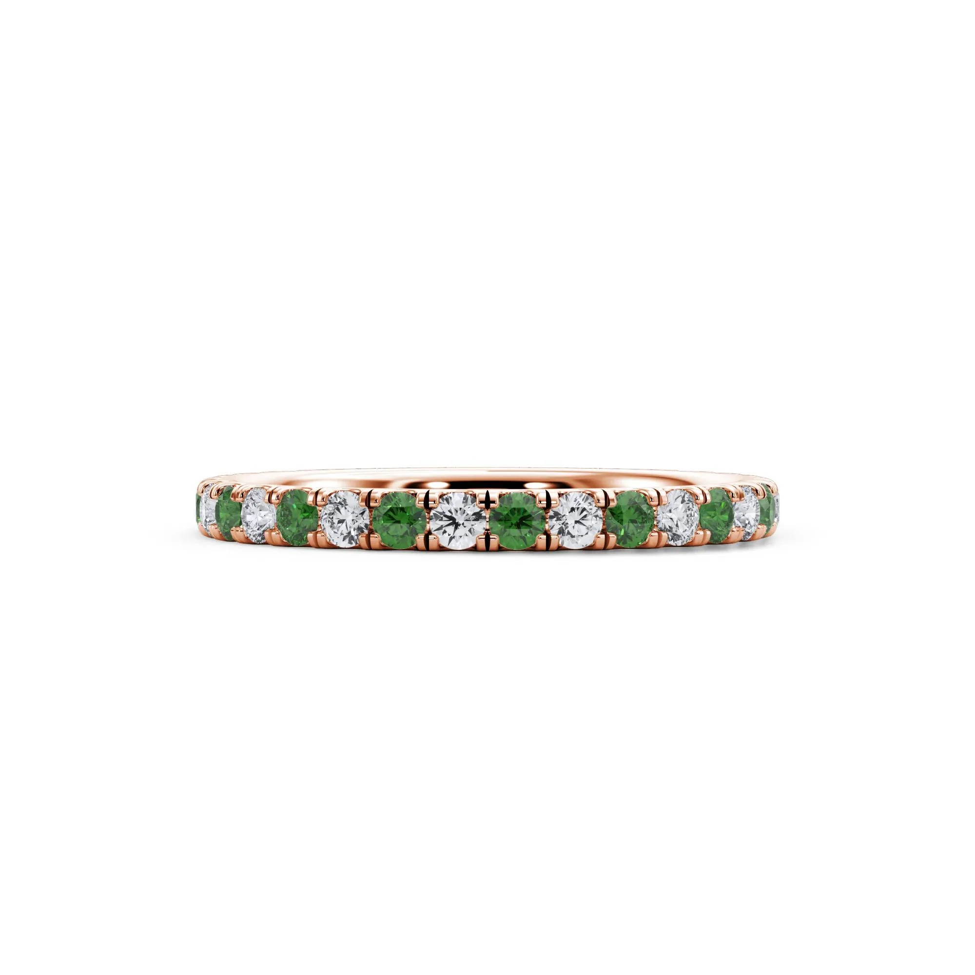 1/3 CT. Tw. Lab Grown Diamond & Lab-Created Emerald Anniversary Band Ring 14K Rose Gold Size 4.5 3mm