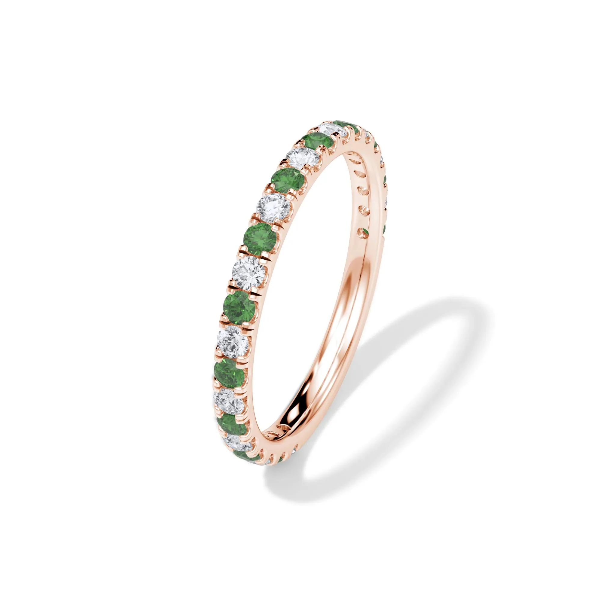 1/3 CT. Tw. Lab Grown Diamond & Lab-Created Emerald Anniversary Band Ring 14K Rose Gold Size 5.5 3mm - Image 4