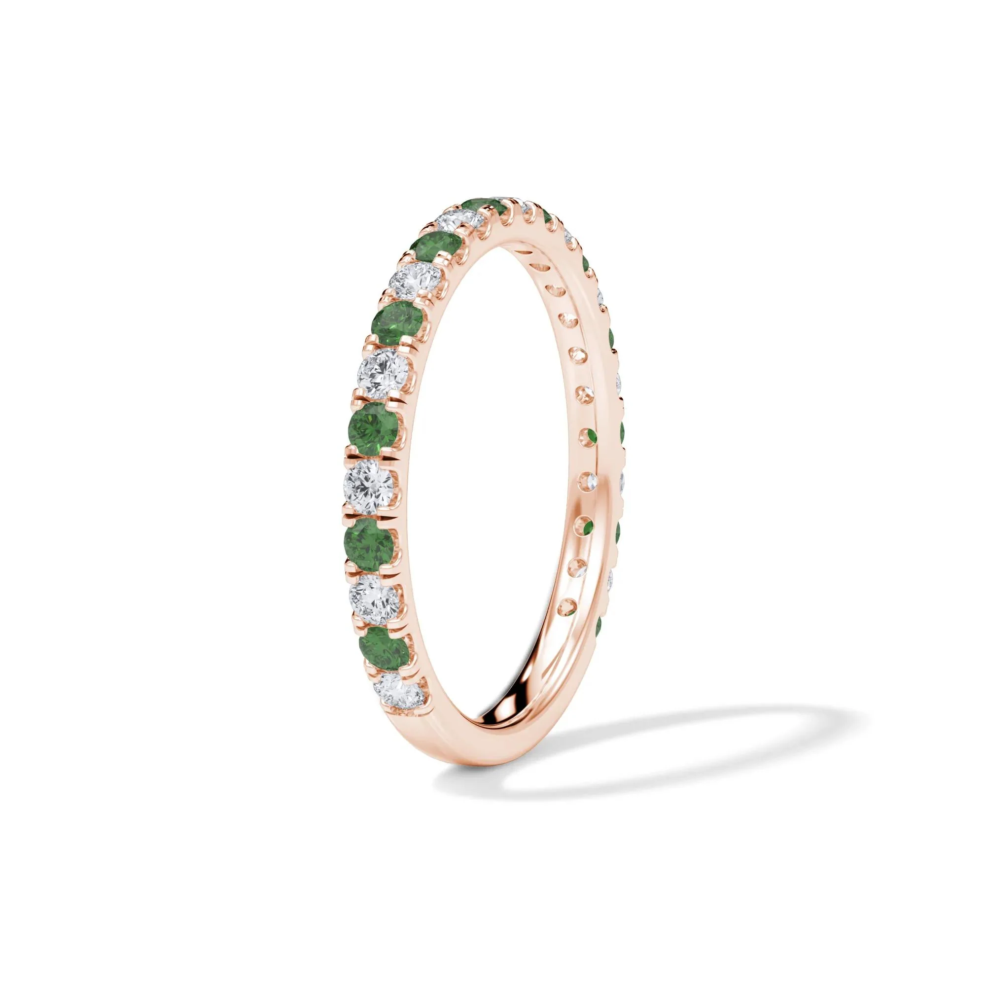 1/3 CT. Tw. Lab Grown Diamond & Lab-Created Emerald Anniversary Band Ring 14K Rose Gold Size 7 3mm - Image 3