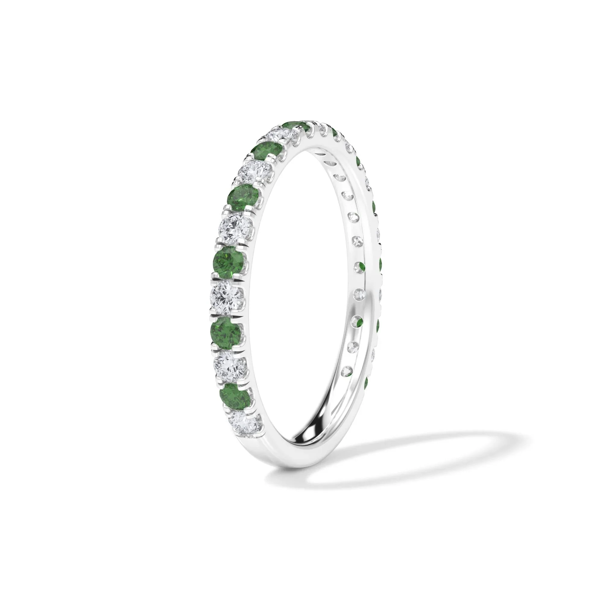 1/3 CT. Tw. Lab Grown Diamond & Lab-Created Emerald Anniversary Band Ring 14K White Gold Size 4 3mm - Image 3