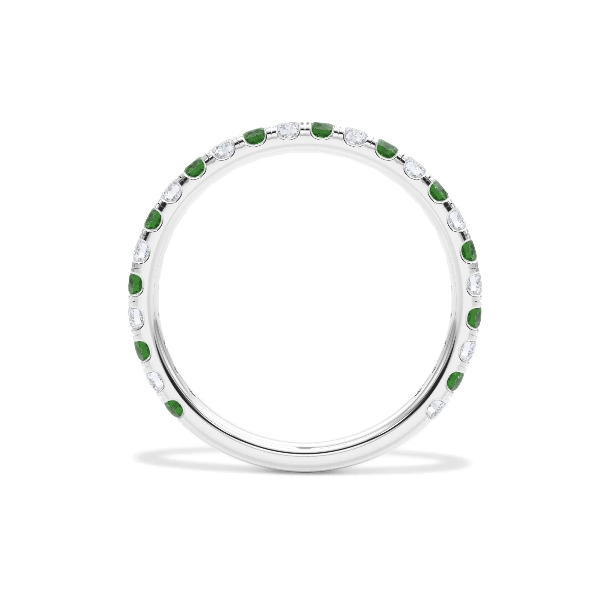 1/3 CT. Tw. Lab Grown Diamond & Lab-Created Emerald Anniversary Band Ring 14K White Gold Size 5.5 3mm - Image 2