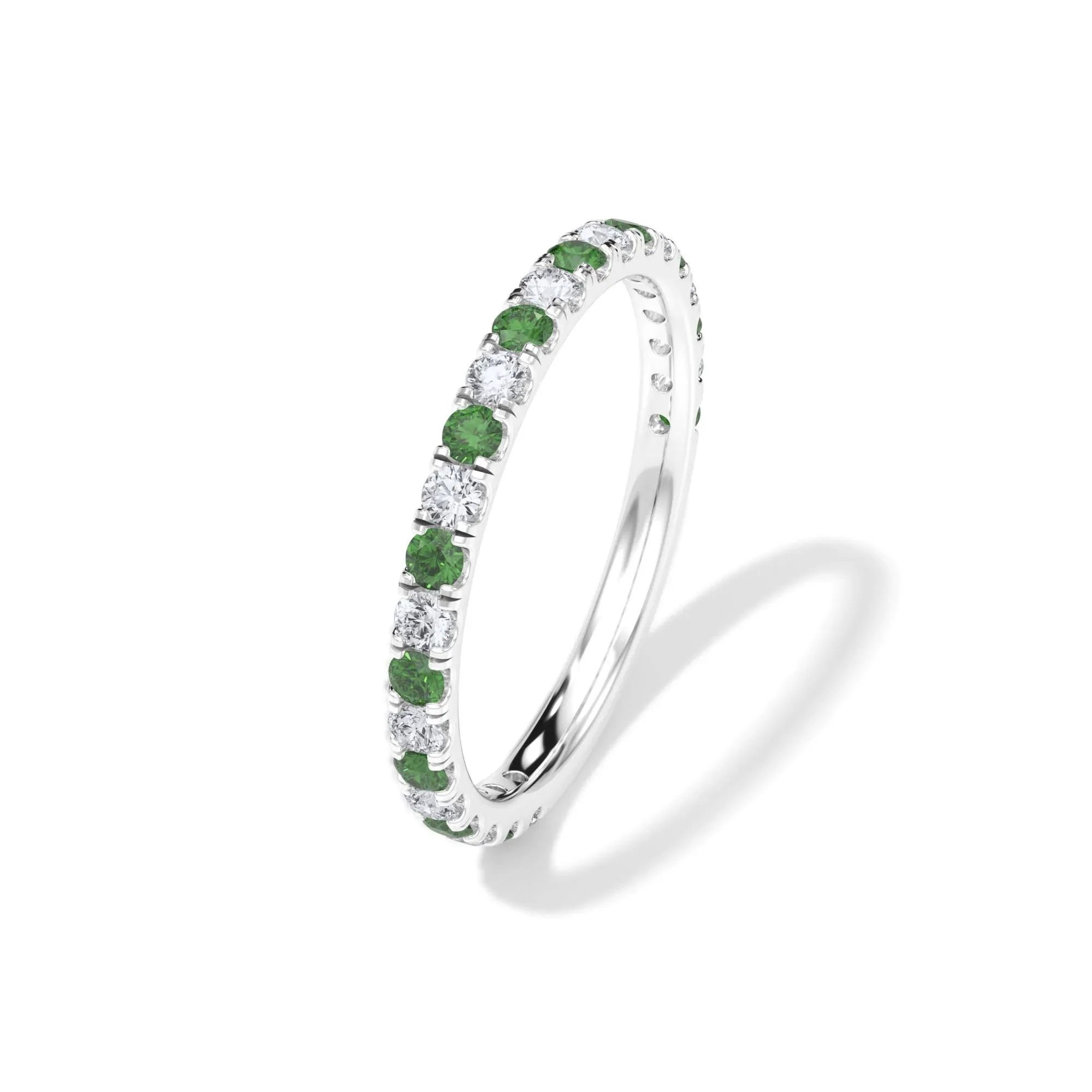 1/3 CT. Tw. Lab Grown Diamond & Lab-Created Emerald Anniversary Band Ring 14K White Gold Size 5.5 3mm - Image 4