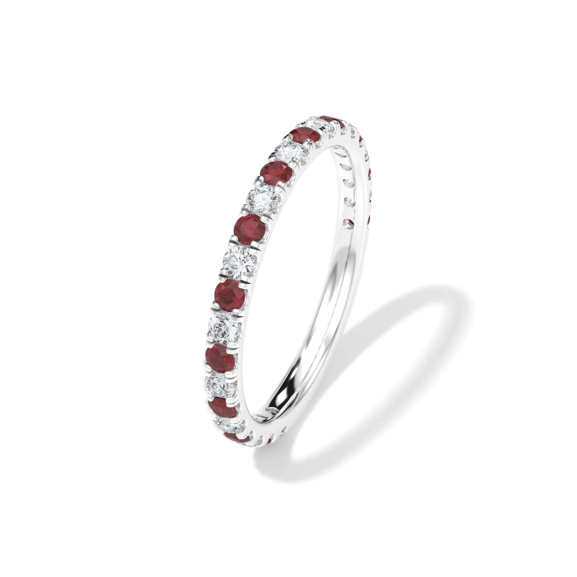 1/3 CT. Tw. Lab Grown Diamond & Lab-Created Ruby Anniversary Band Ring 14K White Gold Size 5.5 3mm - Image 4