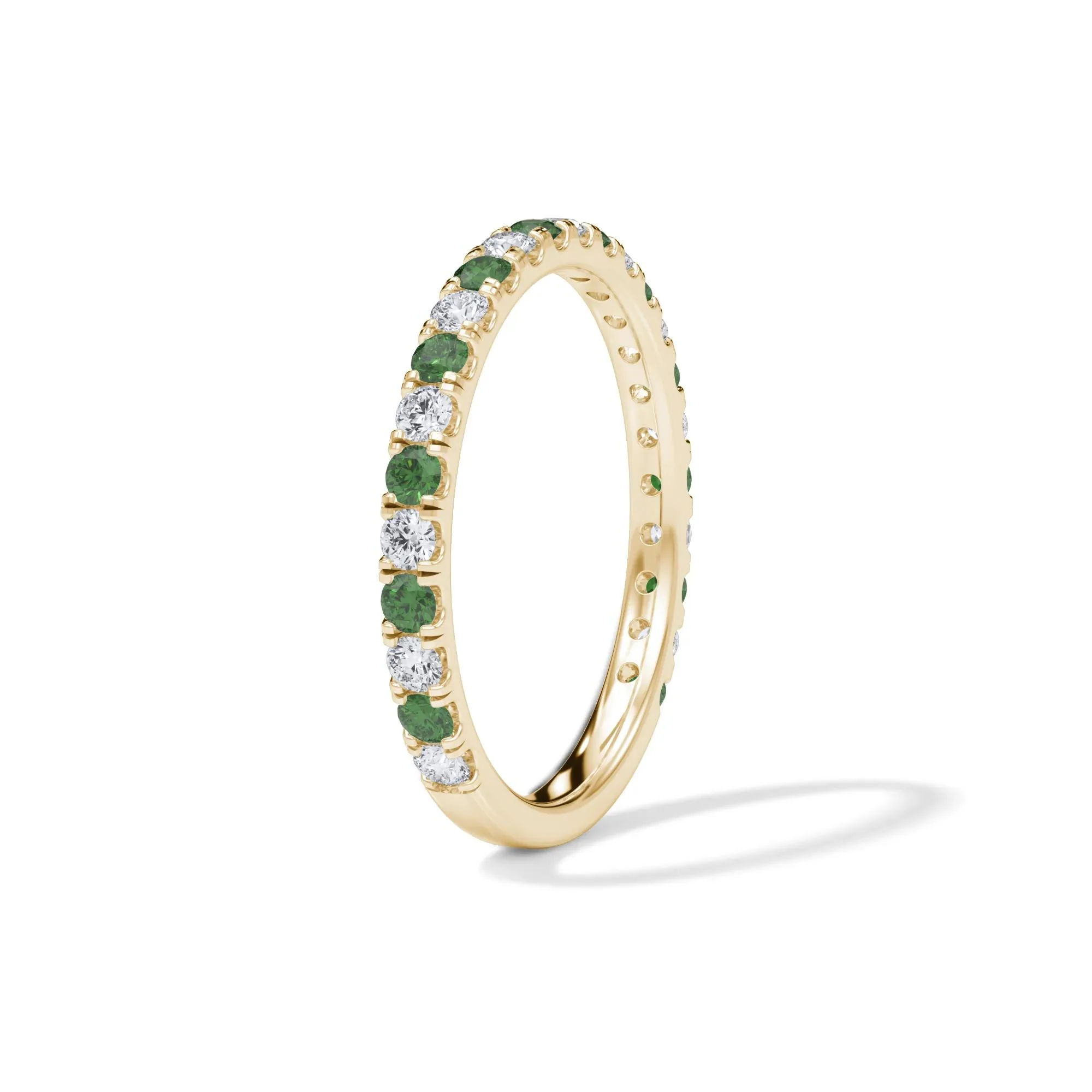 1/3 CT. Tw. Lab Grown Diamond & Lab-Created Emerald Anniversary Band Ring 14K Yellow Gold Size 4 3mm - Image 3