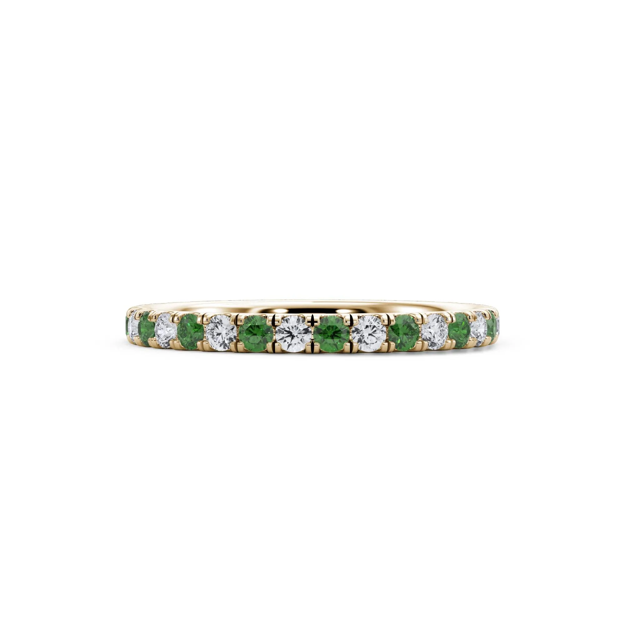 1/3 CT. Tw. Lab Grown Diamond & Lab-Created Emerald Anniversary Band Ring 14K Yellow Gold Size 4.5 3mm