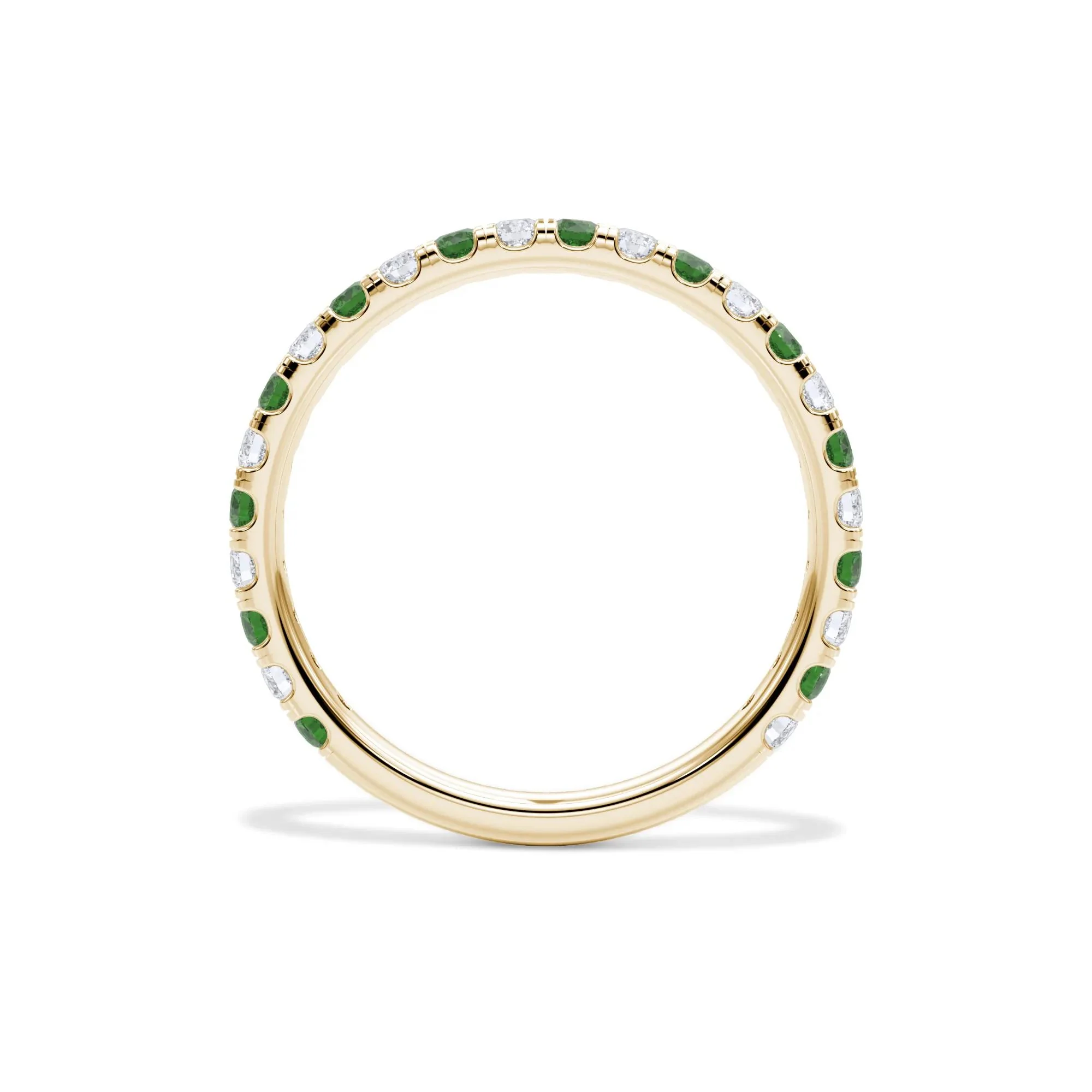 1/3 CT. Tw. Lab Grown Diamond & Lab-Created Emerald Anniversary Band Ring 14K Yellow Gold Size 8 3mm - Image 2