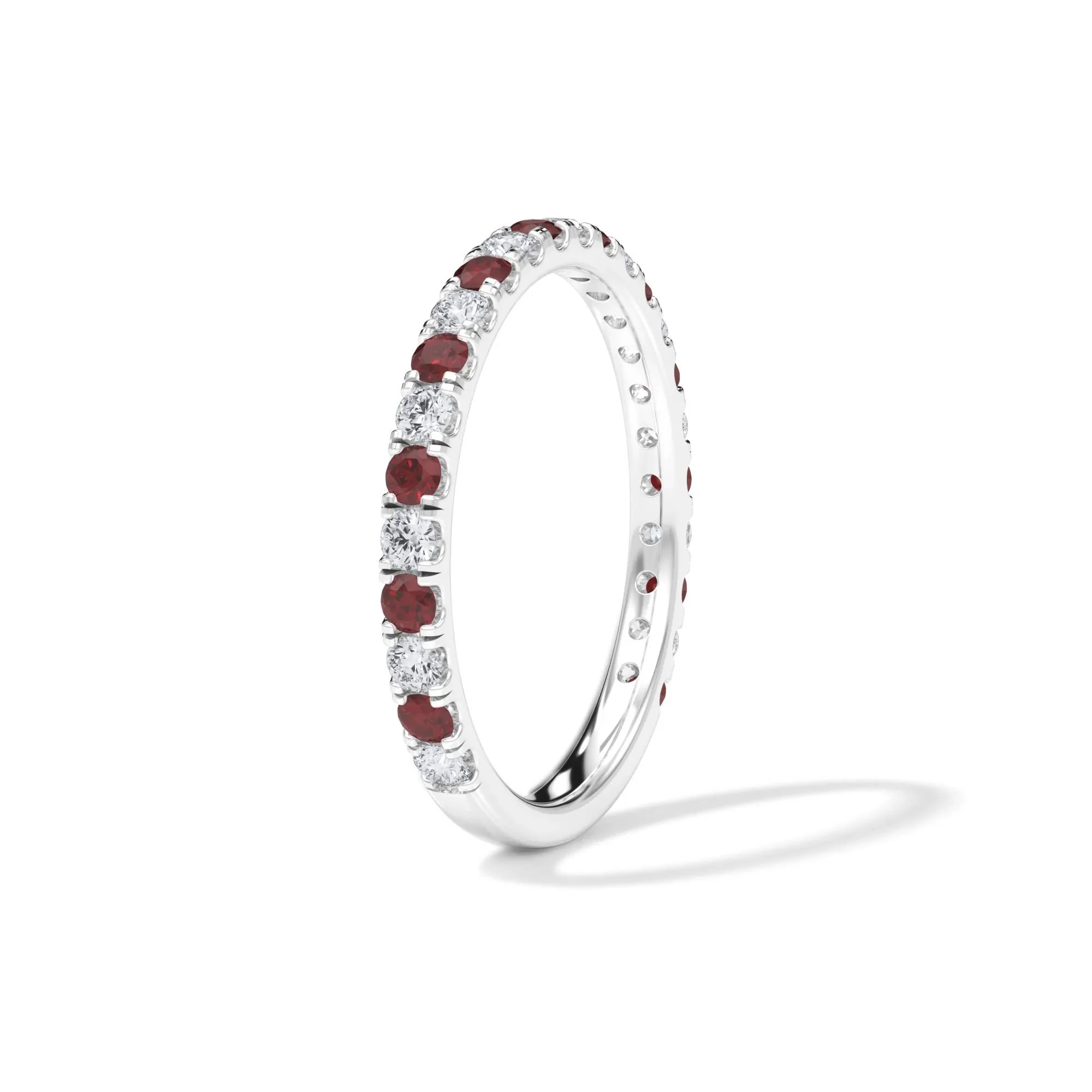 1/3 CT. Tw. Lab Grown Diamond & Lab-Created Ruby Anniversary Band Ring Platinum White Size 7.5 3mm - Image 3