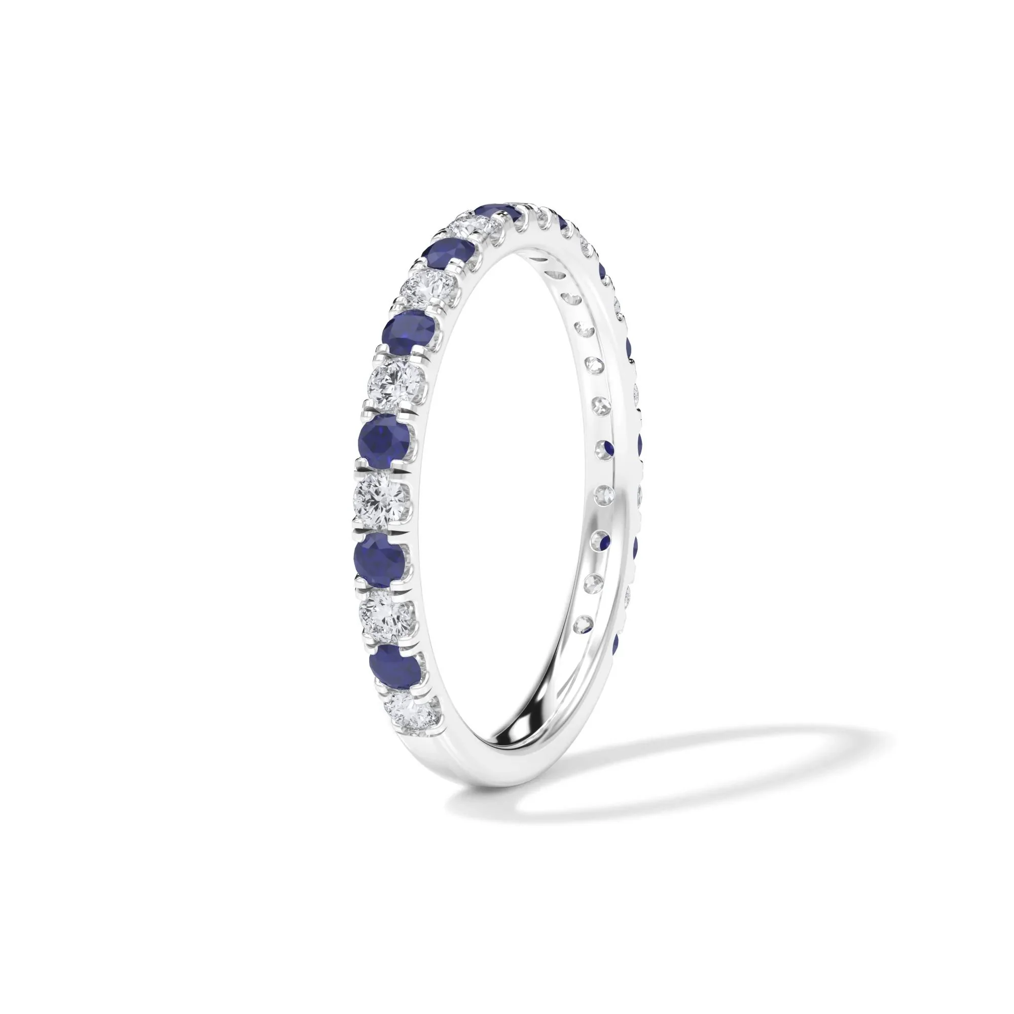 1/3 CT. Tw. Lab Grown Diamond & Lab-Created Sapphire Anniversary Band Ring Platinum White Size 7 3mm - Image 3