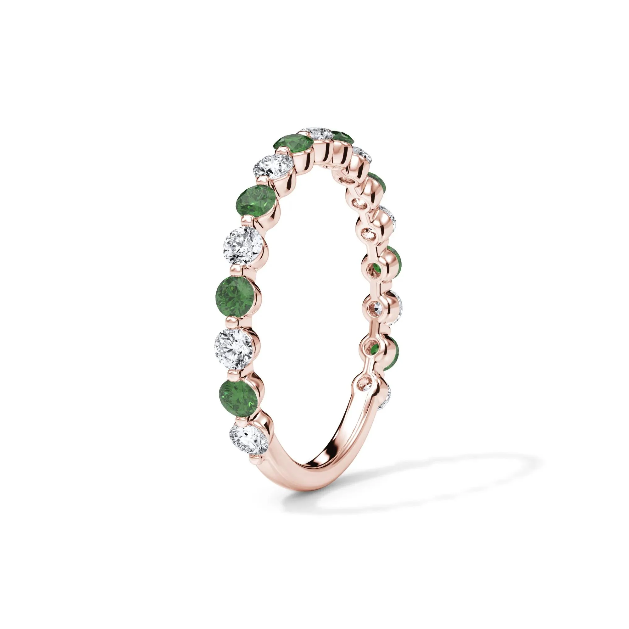 1/3 CT. Tw. Lab Grown Diamond & Lab-Created Emerald Half Eternity Anniversary Band Ring 14K Rose Gold Size 6.5 3mm - Image 3