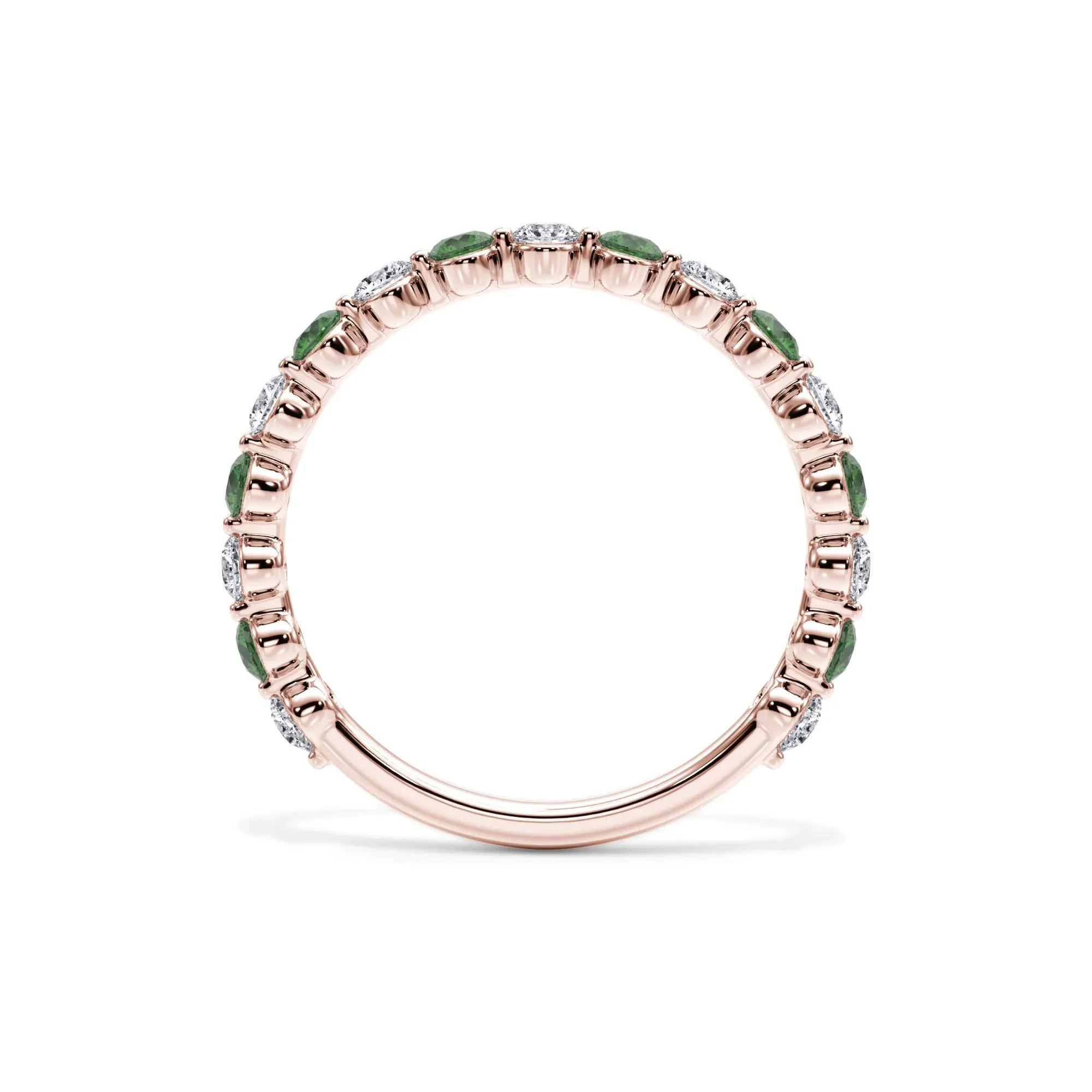1/3 CT. Tw. Lab Grown Diamond & Lab-Created Emerald Half Eternity Anniversary Band Ring 14K Rose Gold Size 9 3mm - Image 2