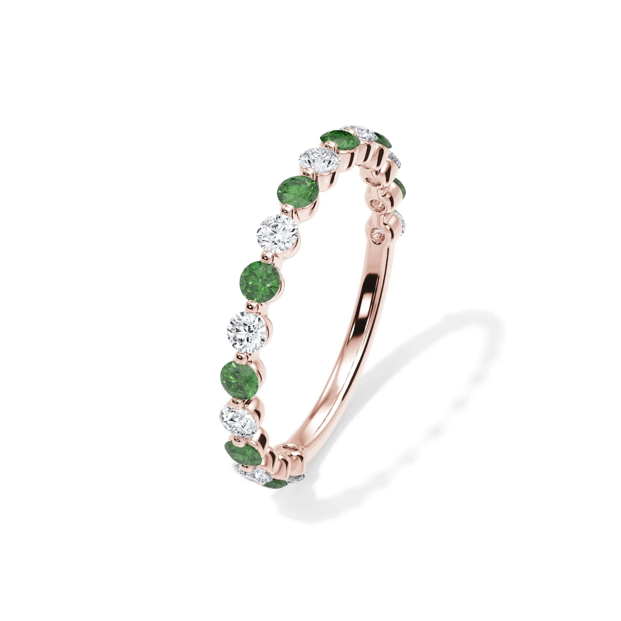 1/3 CT. Tw. Lab Grown Diamond & Lab-Created Emerald Half Eternity Anniversary Band Ring 14K Rose Gold Size 9 3mm - Image 4