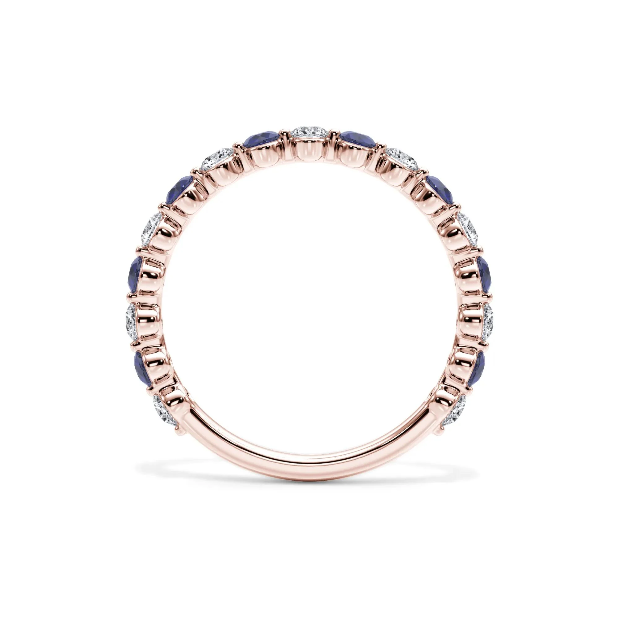 1/3 CT. Tw. Lab Grown Diamond & Lab-Created Sapphire Half Eternity Anniversary Band Ring 14K Rose Gold Size 4.5 3mm - Image 2