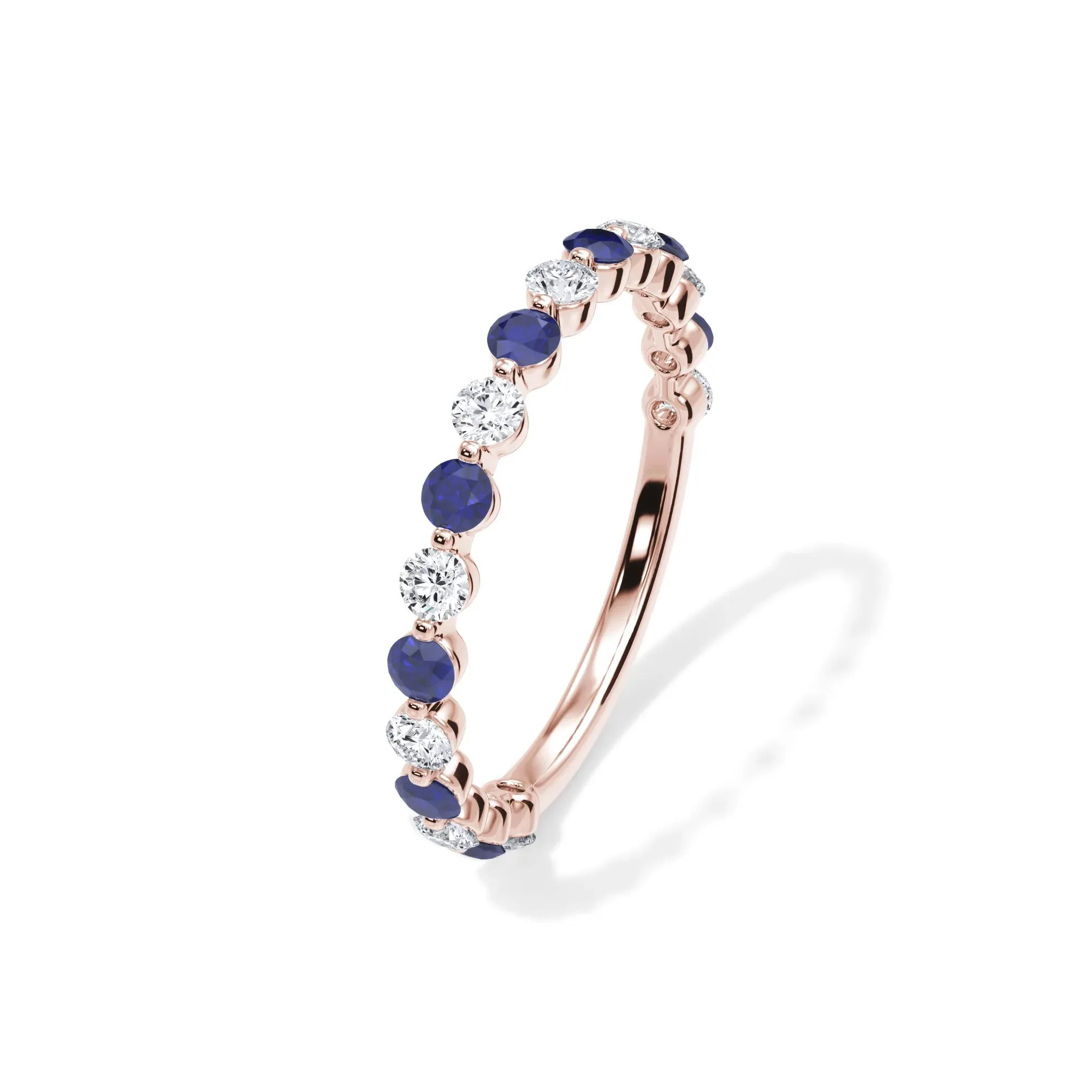 1/3 CT. Tw. Lab Grown Diamond & Lab-Created Sapphire Half Eternity Anniversary Band Ring 14K Rose Gold Size 4.5 3mm - Image 4