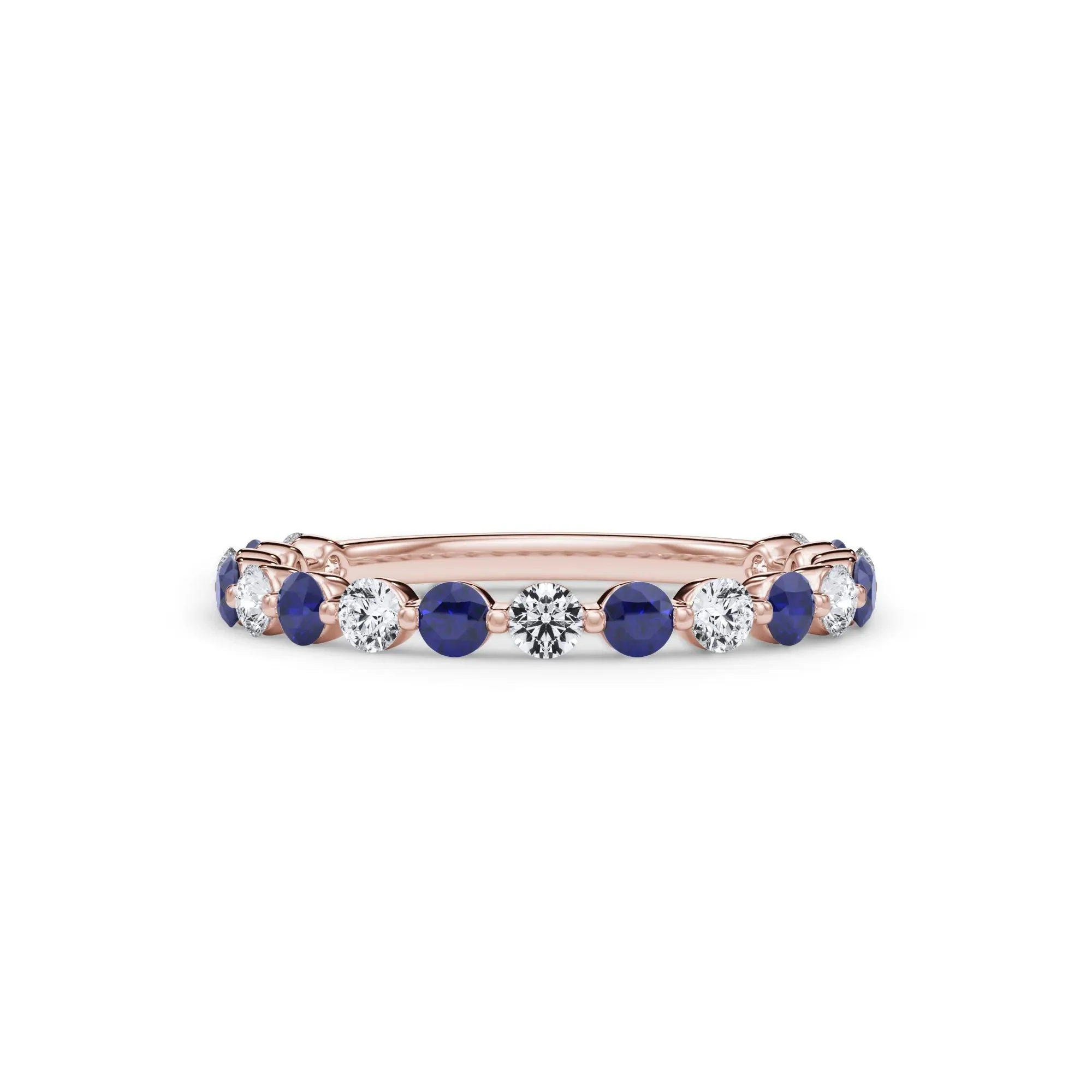1/3 CT. Tw. Lab Grown Diamond & Lab-Created Sapphire Half Eternity Anniversary Band Ring 14K Rose Gold Size 7.5 3mm