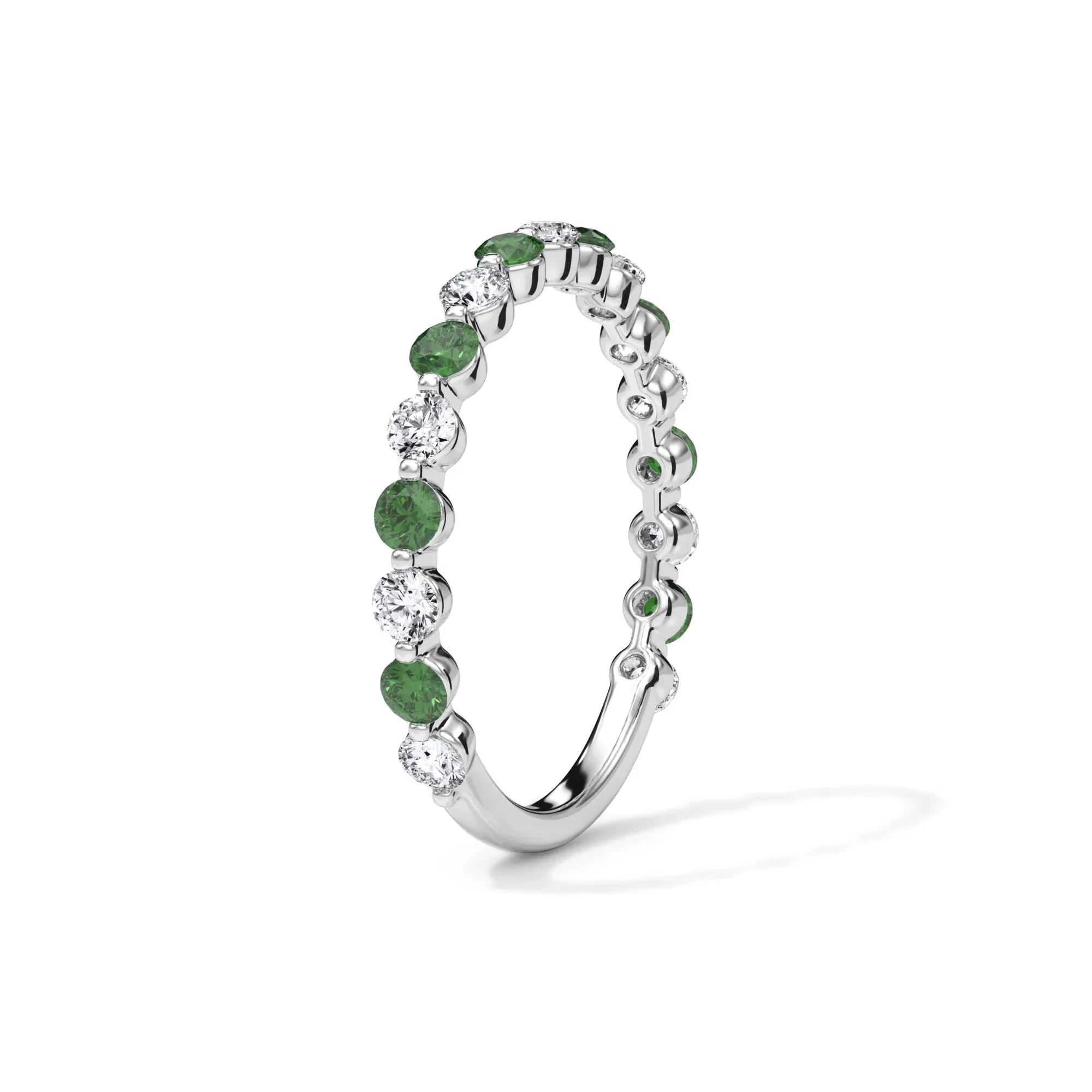 1/3 CT. Tw. Lab Grown Diamond & Lab-Created Emerald Half Eternity Anniversary Band Ring 14K White Gold Size 5 3mm - Image 3