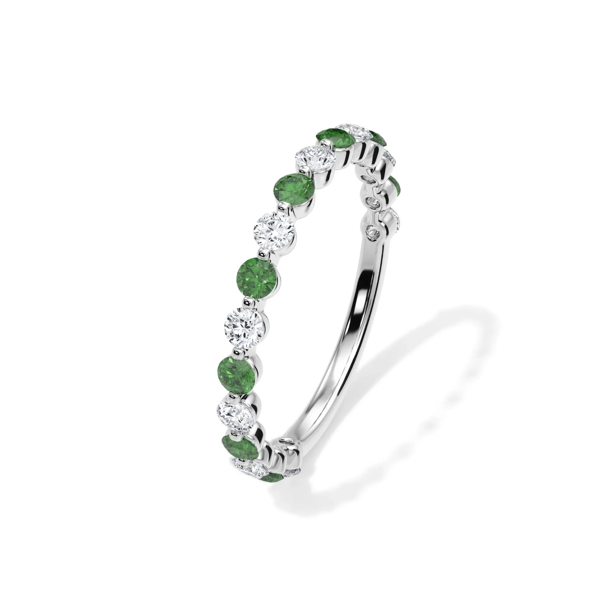 1/3 CT. Tw. Lab Grown Diamond & Lab-Created Emerald Half Eternity Anniversary Band Ring 14K White Gold Size 6.5 3mm - Image 4