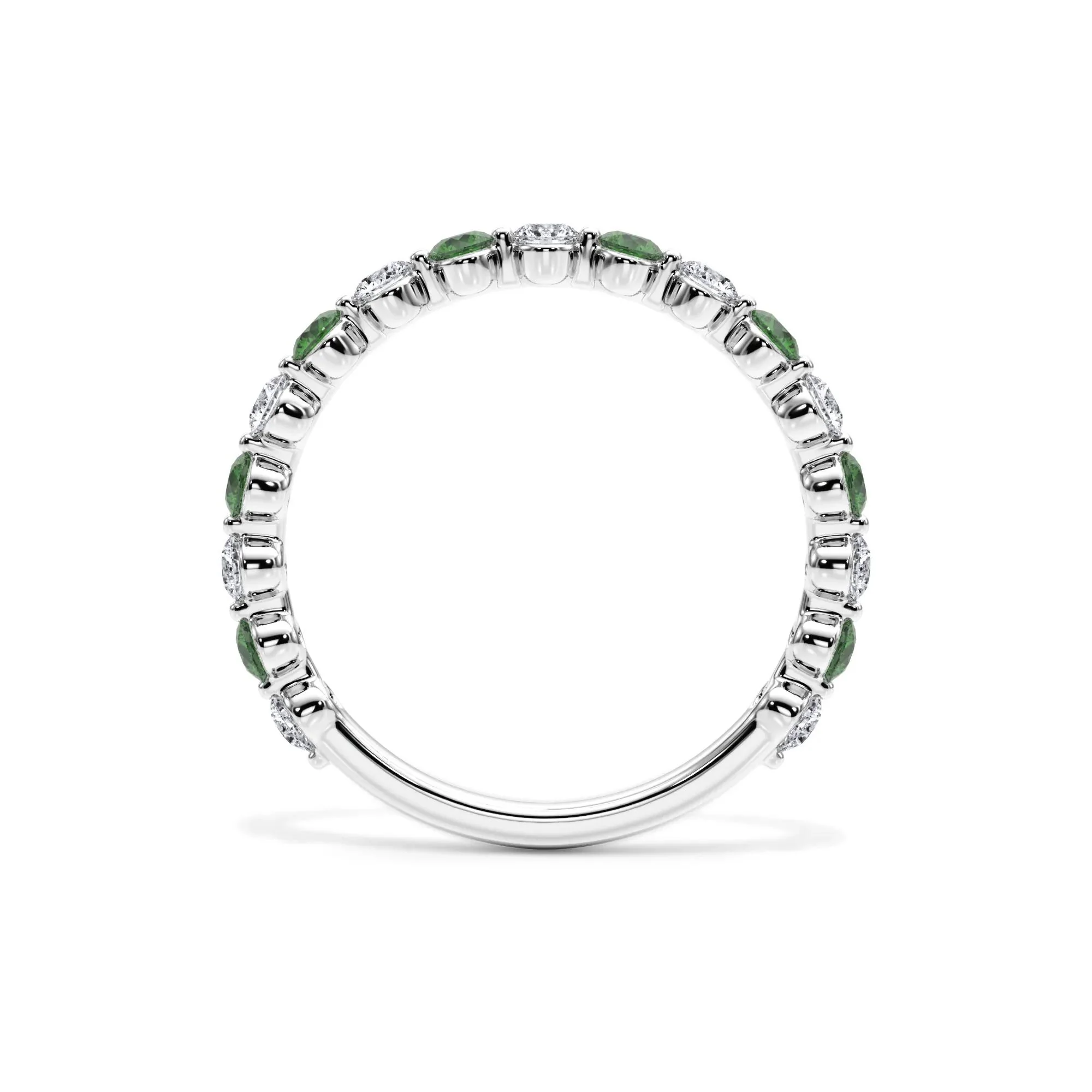 1/3 CT. Tw. Lab Grown Diamond & Lab-Created Emerald Half Eternity Anniversary Band Ring 14K White Gold Size 8.5 3mm - Image 2