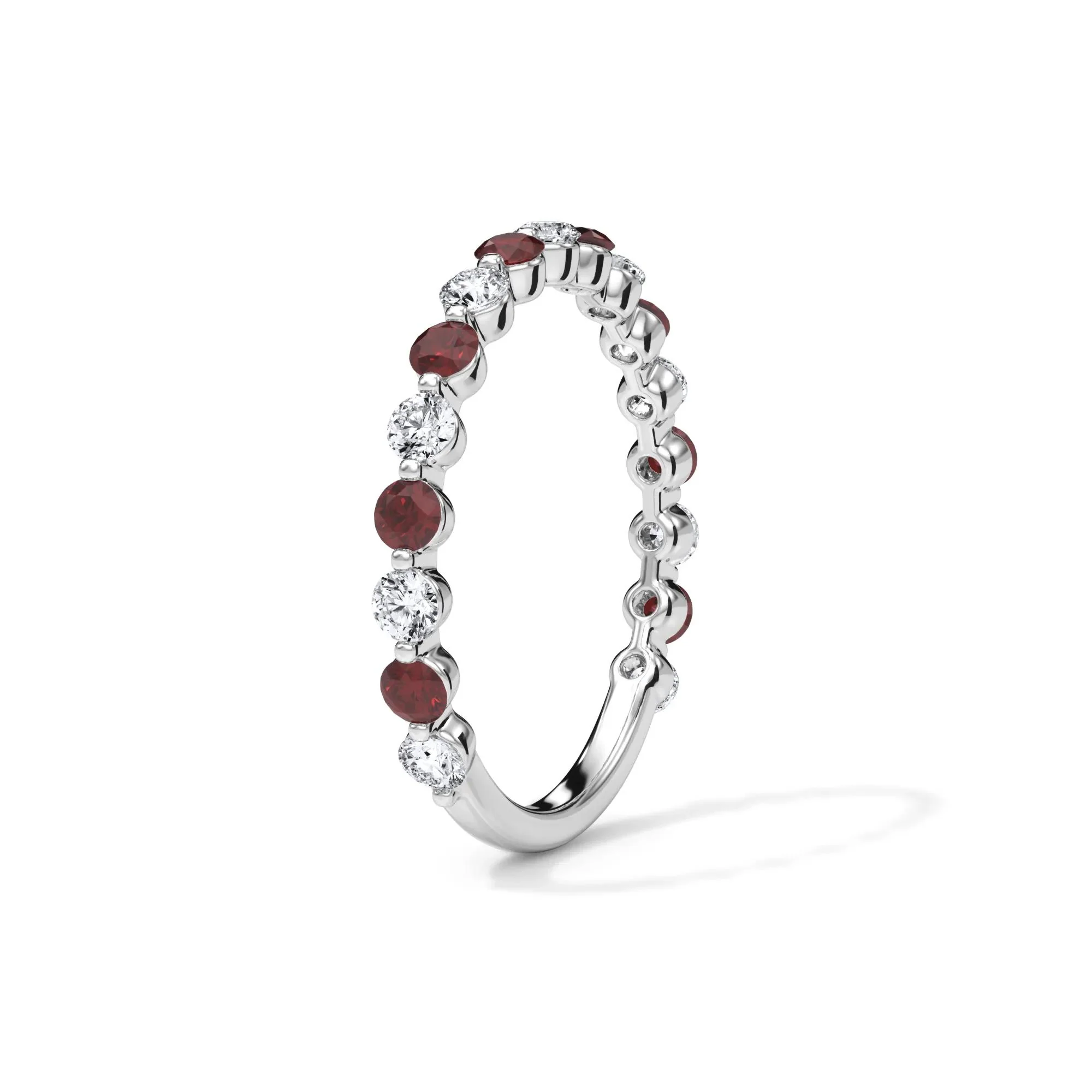1/3 CT. Tw. Lab Grown Diamond & Lab-Created Ruby Half Eternity Anniversary Band Ring 14K White Gold Size 6 3mm - Image 3