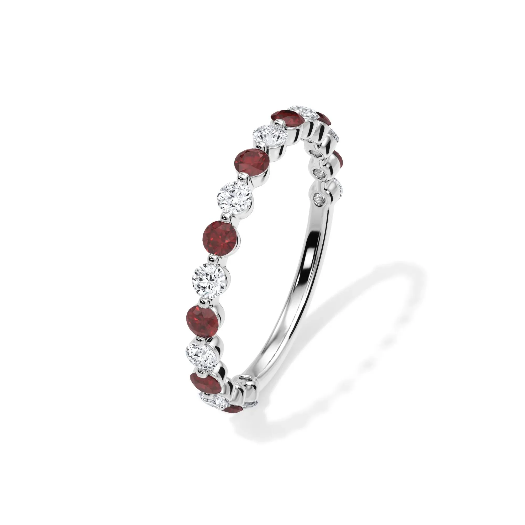 1/3 CT. Tw. Lab Grown Diamond & Lab-Created Ruby Half Eternity Anniversary Band Ring 14K White Gold Size 6 3mm - Image 4
