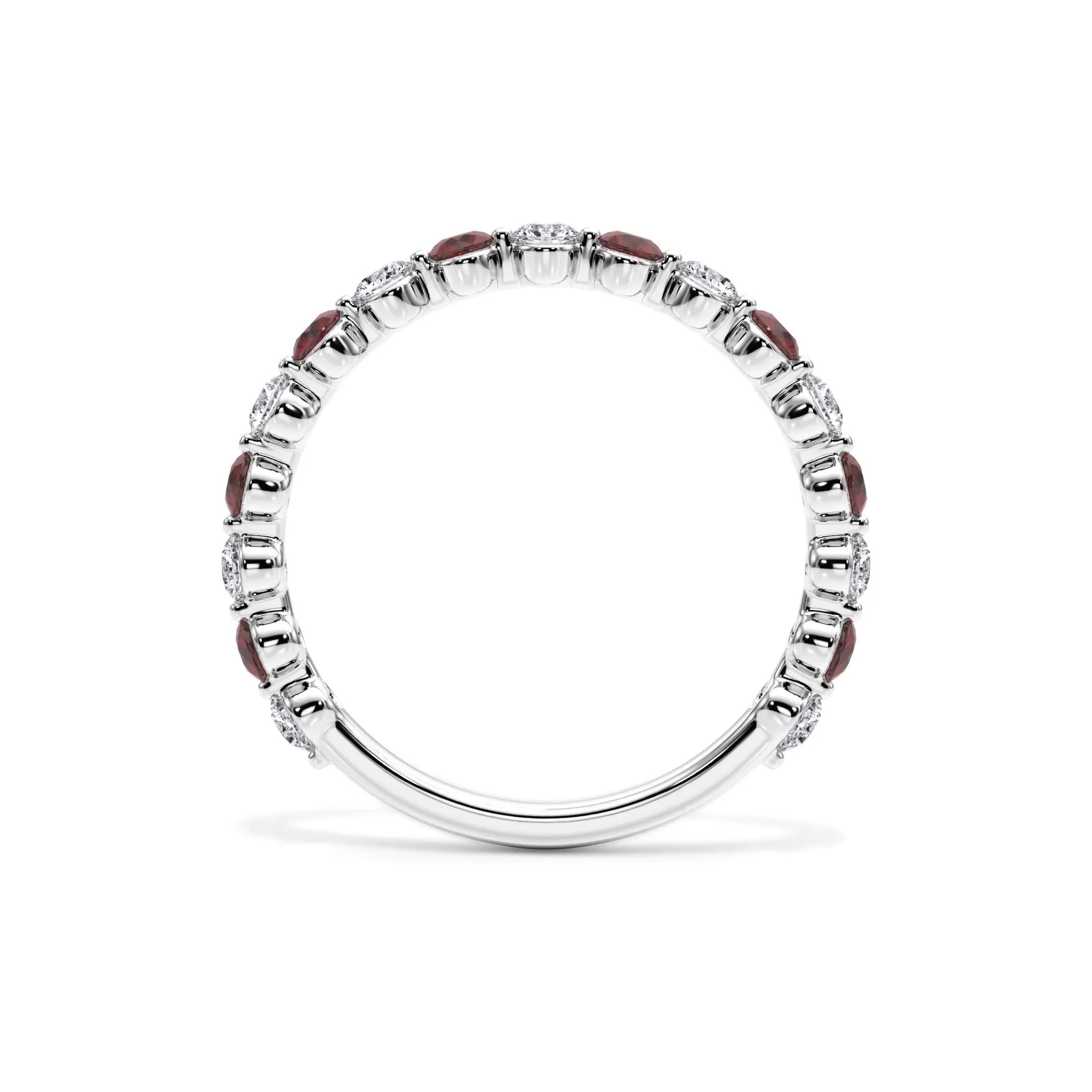 1/3 CT. Tw. Lab Grown Diamond & Lab-Created Ruby Half Eternity Anniversary Band Ring 14K White Gold Size 6.5 3mm - Image 2