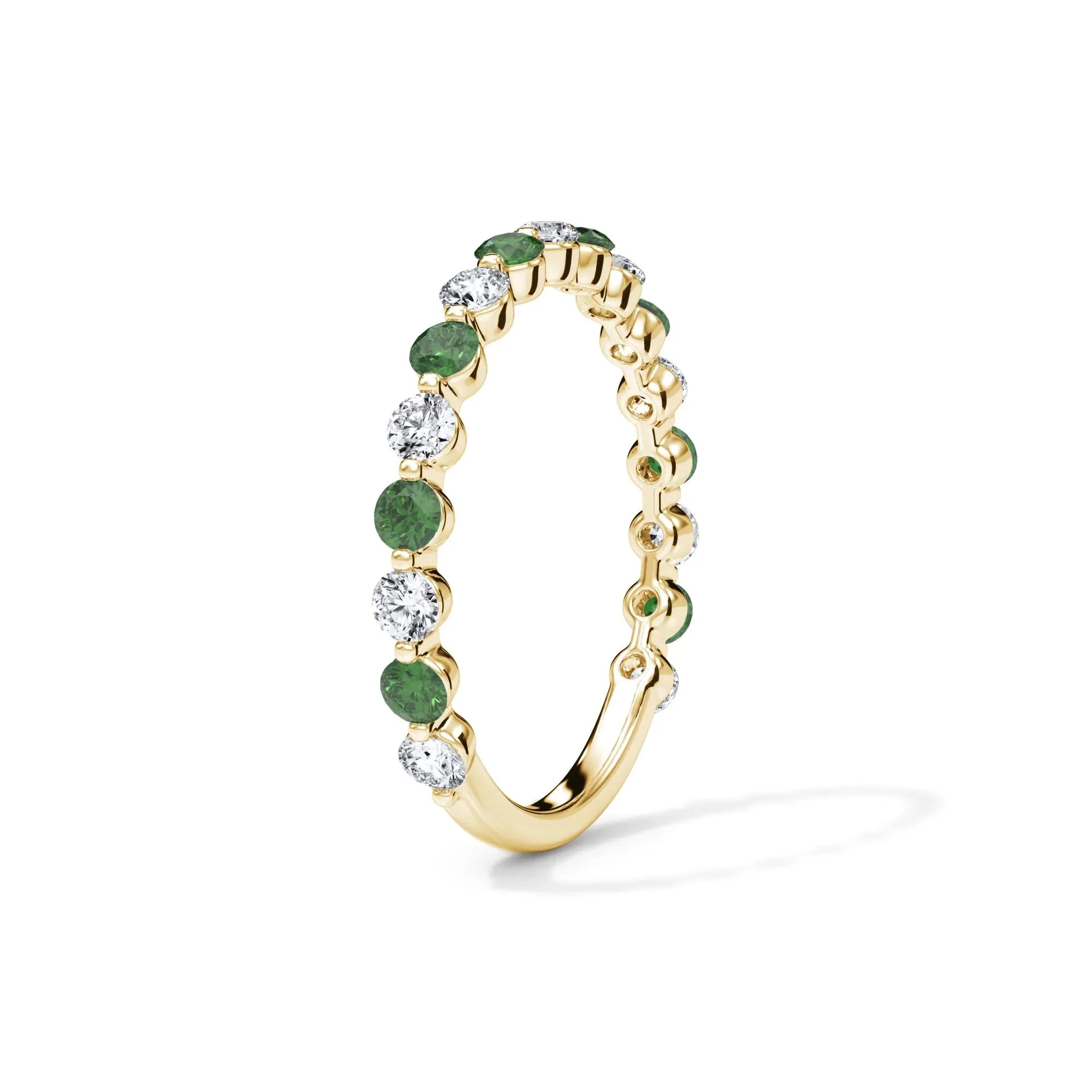 1/3 CT. Tw. Lab Grown Diamond & Lab-Created Emerald Half Eternity Anniversary Band Ring 14K Yellow Gold Size 6 3mm - Image 3