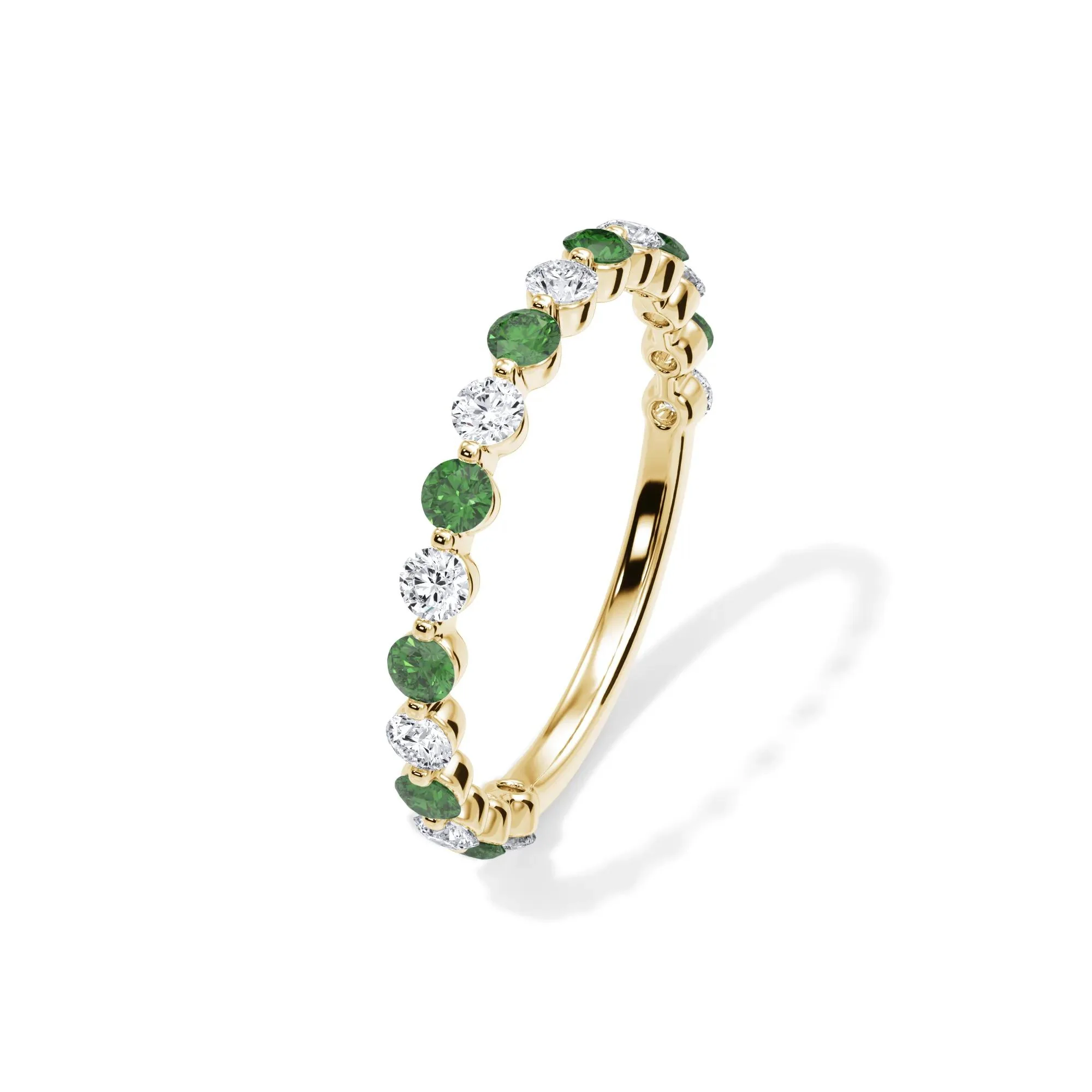 1/3 CT. Tw. Lab Grown Diamond & Lab-Created Emerald Half Eternity Anniversary Band Ring 14K Yellow Gold Size 6 3mm - Image 4