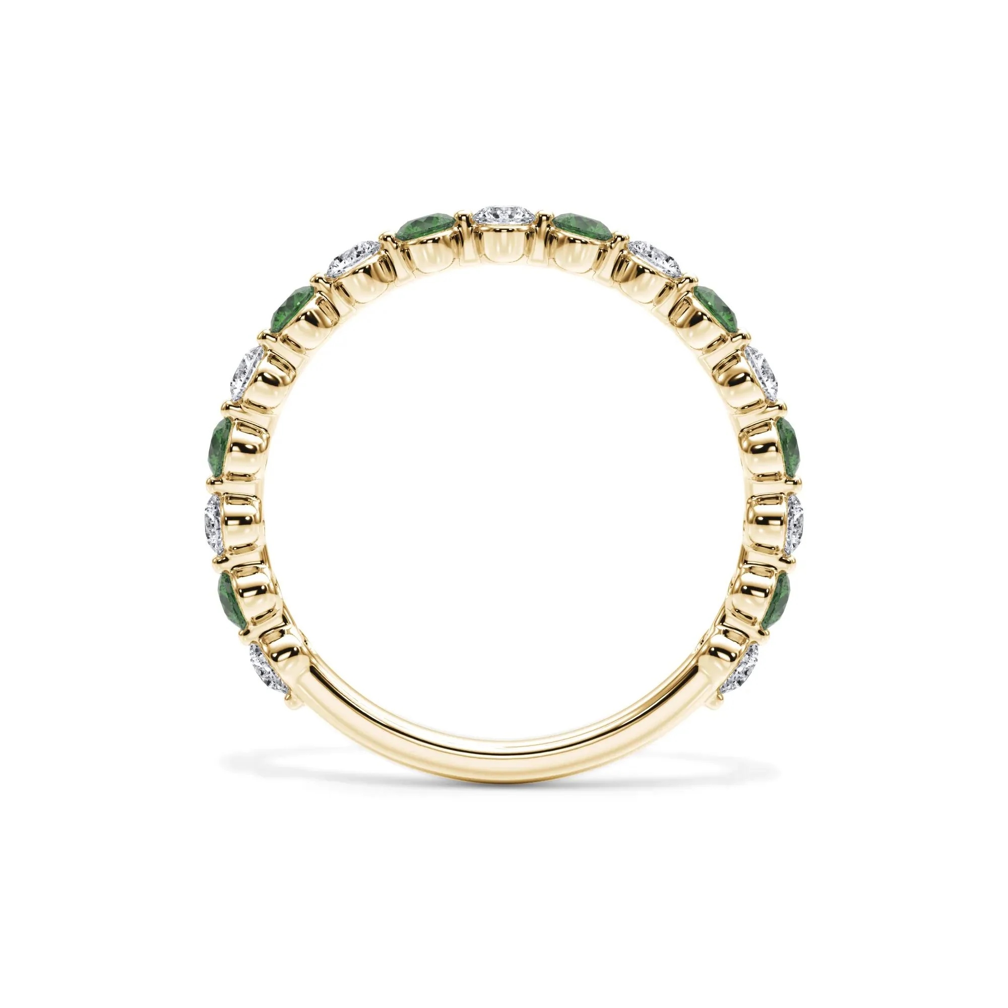 1/3 CT. Tw. Lab Grown Diamond & Lab-Created Emerald Half Eternity Anniversary Band Ring 14K Yellow Gold Size 8 3mm - Image 2