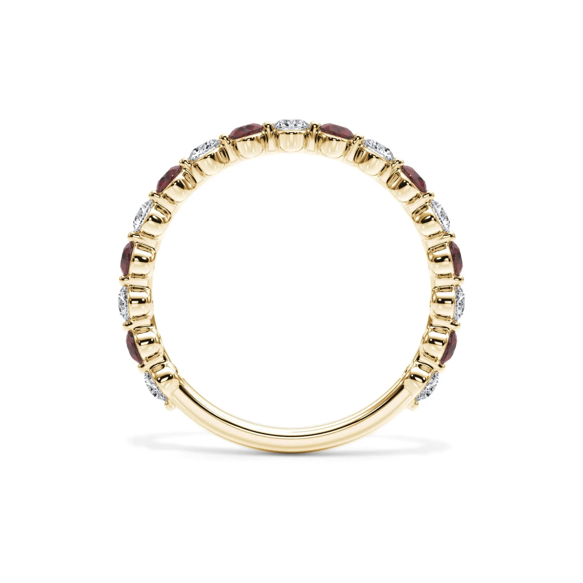 1/3 CT. Tw. Lab Grown Diamond & Lab-Created Ruby Half Eternity Anniversary Band Ring 14K Yellow Gold Size 5 3mm - Image 2