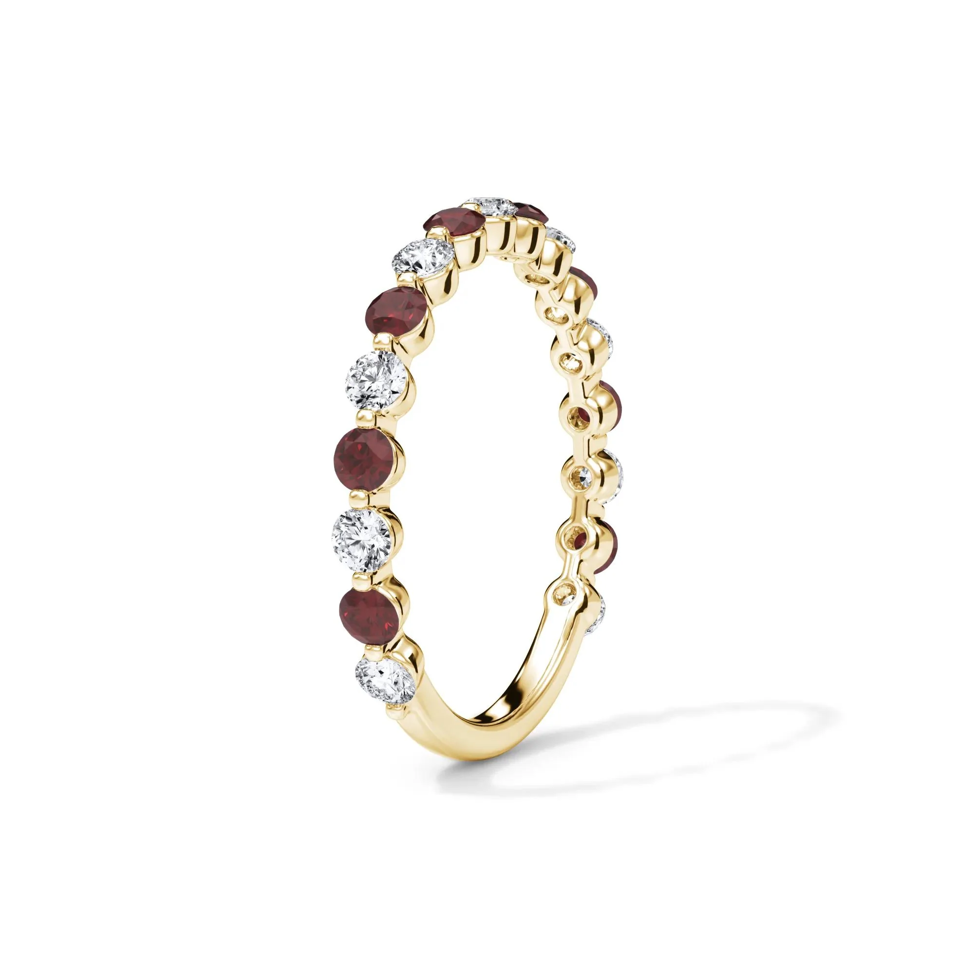1/3 CT. Tw. Lab Grown Diamond & Lab-Created Ruby Half Eternity Anniversary Band Ring 14K Yellow Gold Size 8 3mm - Image 3