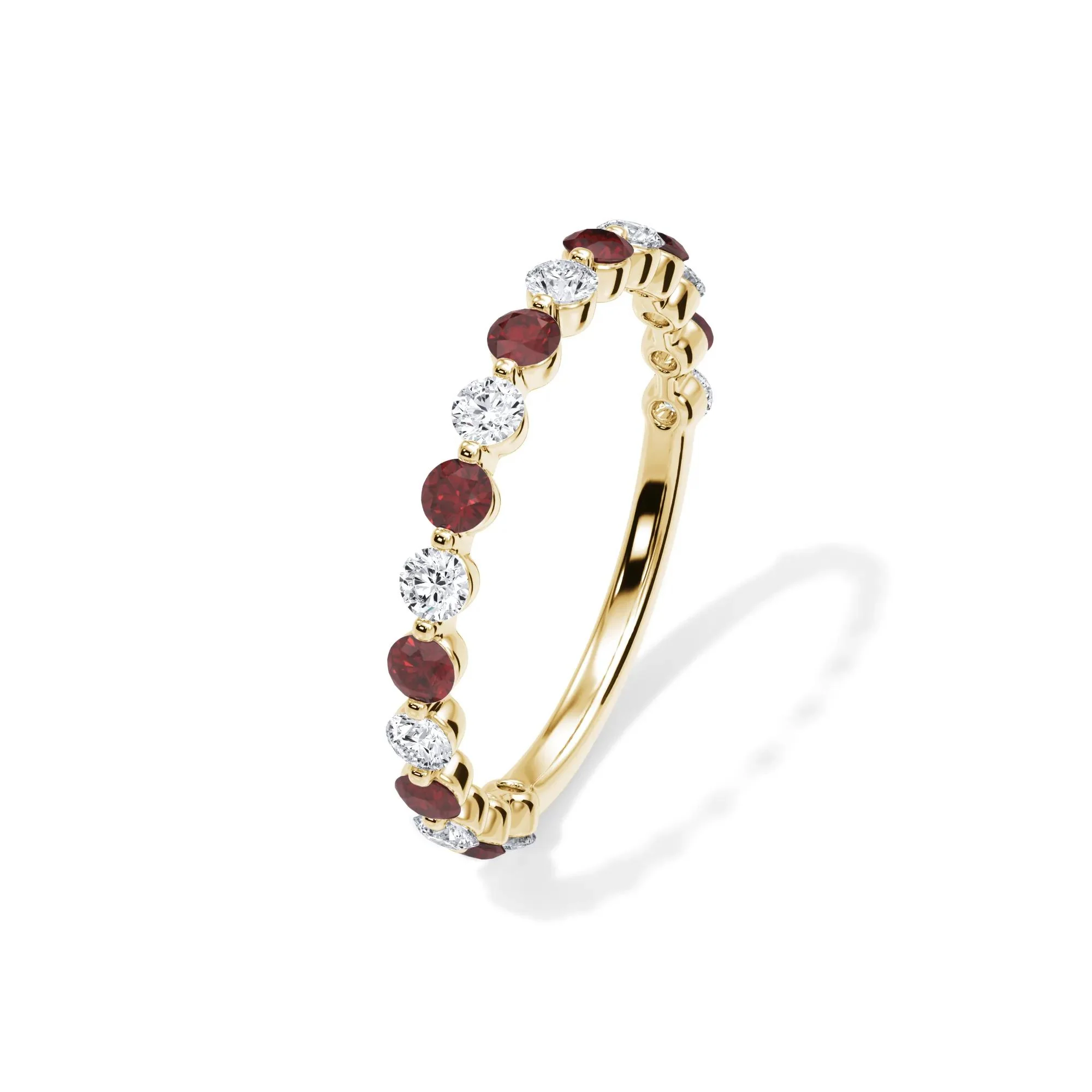 1/3 CT. Tw. Lab Grown Diamond & Lab-Created Ruby Half Eternity Anniversary Band Ring 14K Yellow Gold Size 8 3mm - Image 4