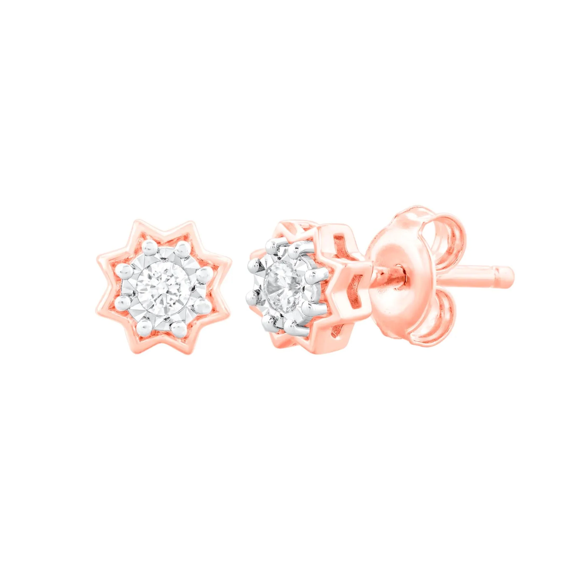 1/10 CT. Tw. Diamond Illusion Plate Star Stud Earrings 10K Rose Gold Size 2.10mm