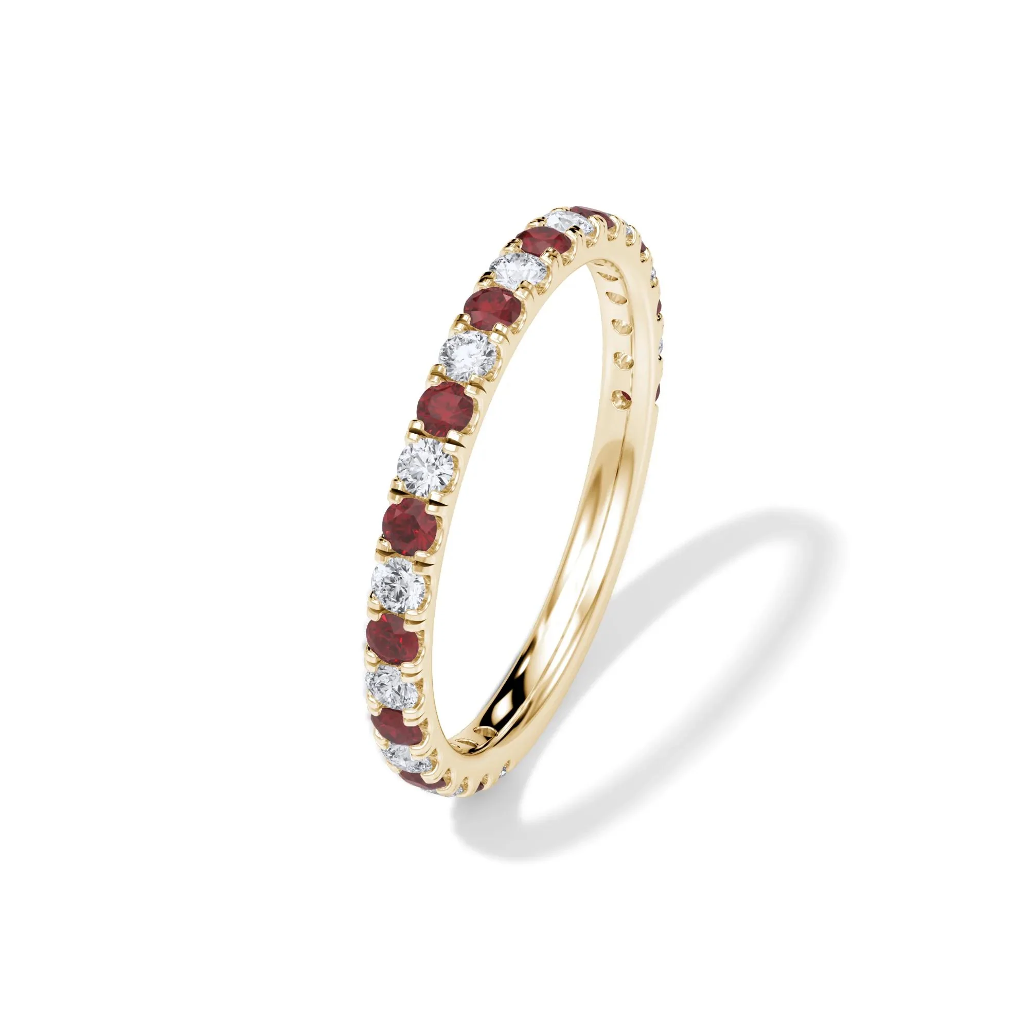 1/3 CT. Tw. Lab Grown Diamond & Lab-Created Ruby Anniversary Band Ring 14K Yellow Gold Size 4 3mm - Image 4