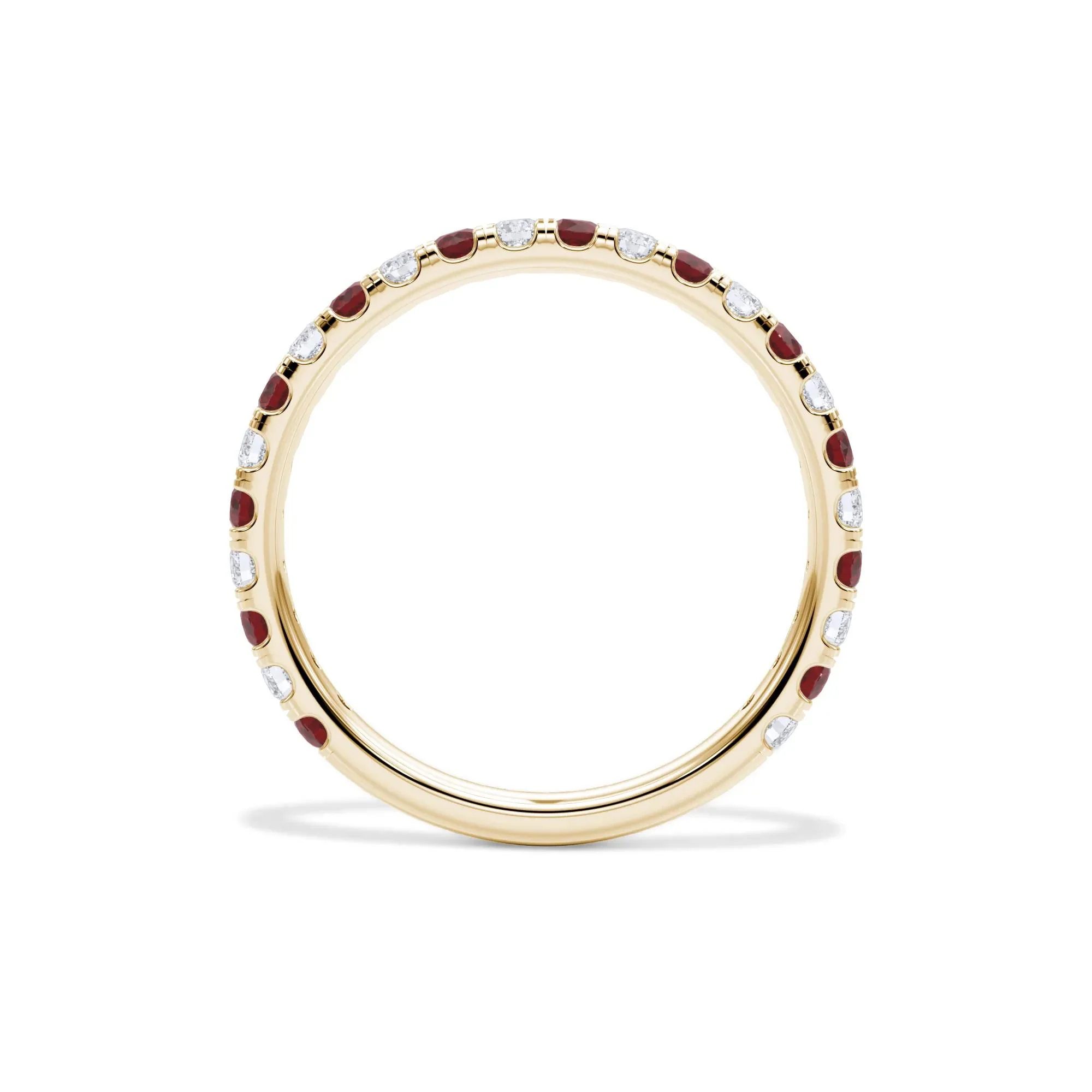 1/3 CT. Tw. Lab Grown Diamond & Lab-Created Ruby Anniversary Band Ring 14K Yellow Gold Size 4.5 3mm - Image 2