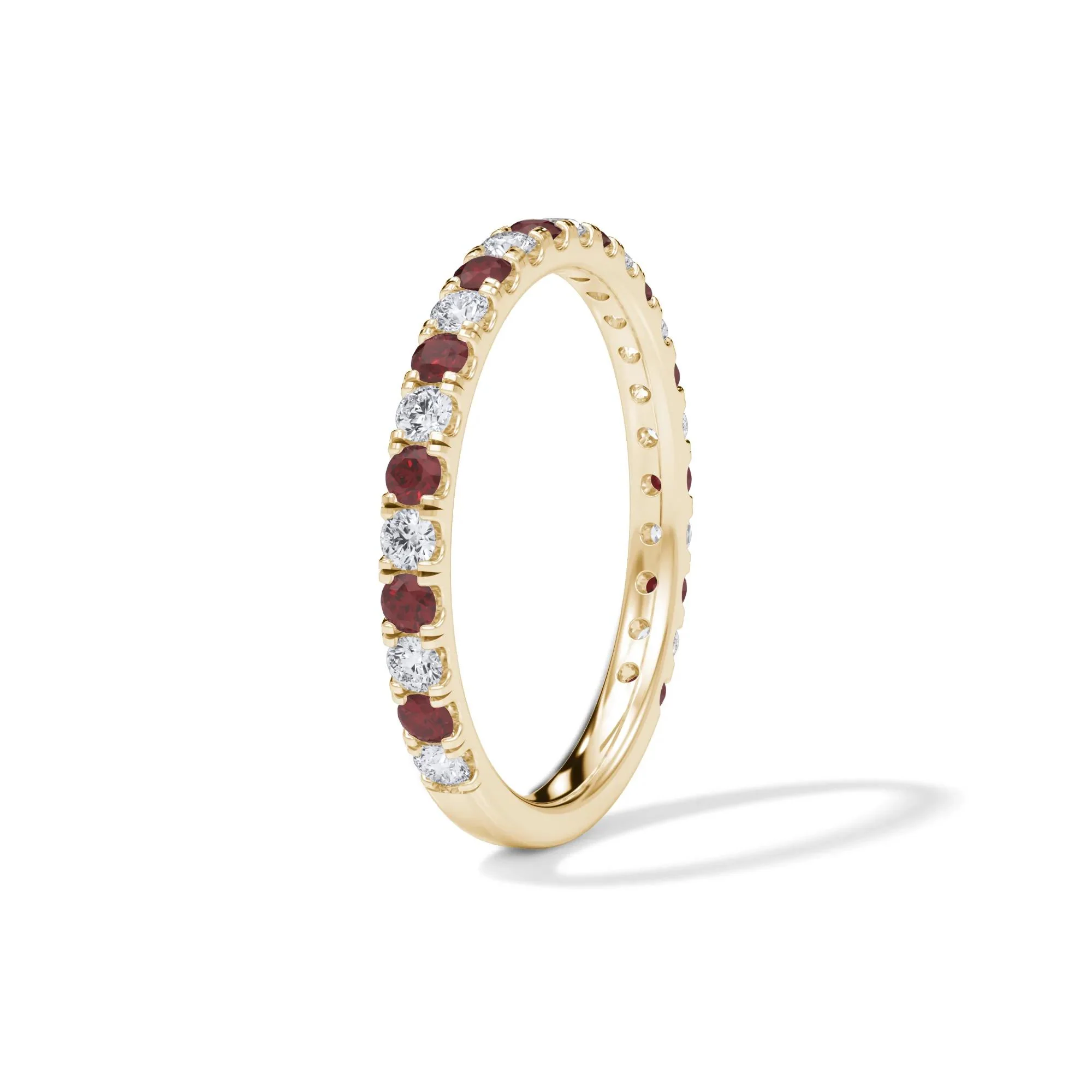 1/3 CT. Tw. Lab Grown Diamond & Lab-Created Ruby Anniversary Band Ring 14K Yellow Gold Size 5 3mm - Image 3