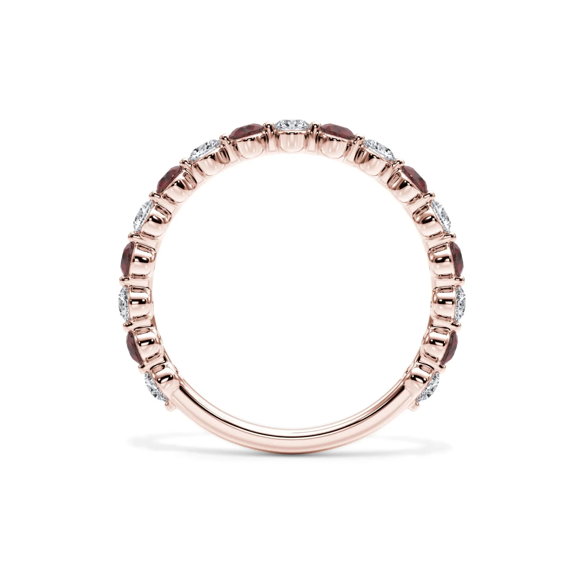 1/3 CT. Tw. Lab Grown Diamond & Lab-Created Ruby Half Eternity Anniversary Band Ring 14K Rose Gold Size 4.5 3mm - Image 2