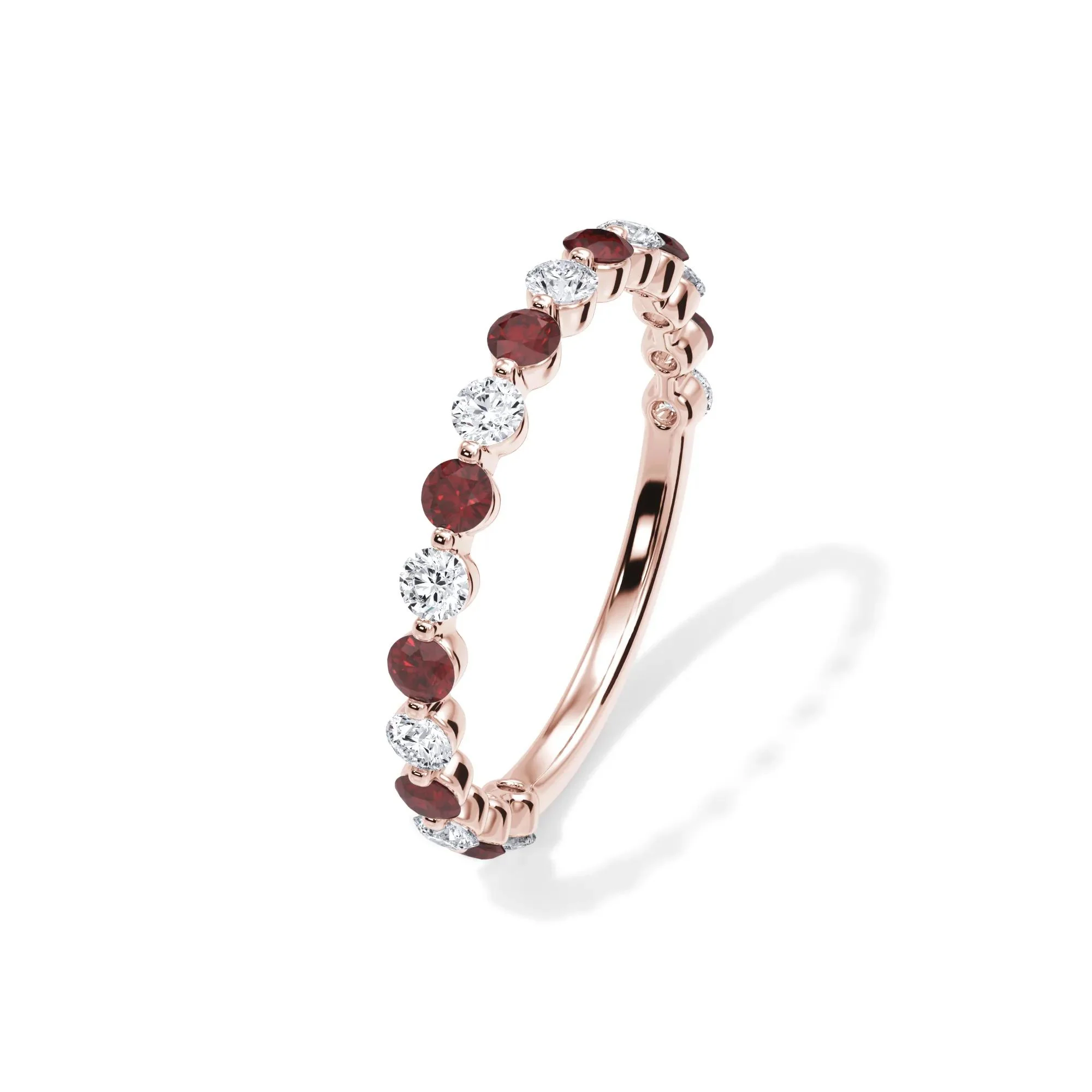 1/3 CT. Tw. Lab Grown Diamond & Lab-Created Ruby Half Eternity Anniversary Band Ring 14K Rose Gold Size 6 3mm - Image 4