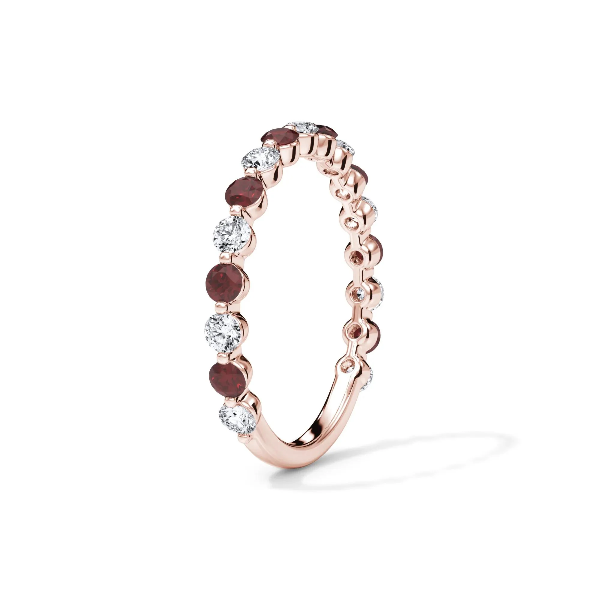 1/3 CT. Tw. Lab Grown Diamond & Lab-Created Ruby Half Eternity Anniversary Band Ring 14K Rose Gold Size 8 3mm - Image 3